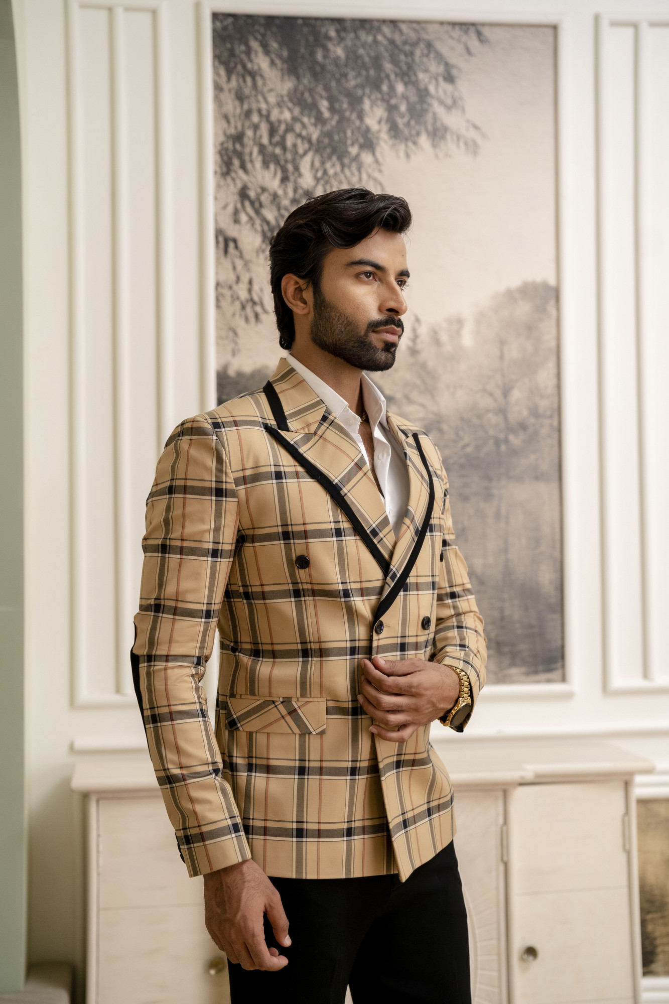 Double Breasted Blazer In Burberry Checks