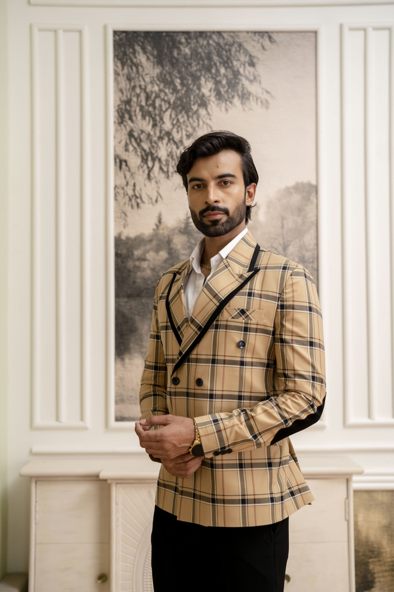 Double Breasted Blazer In Burberry Checks