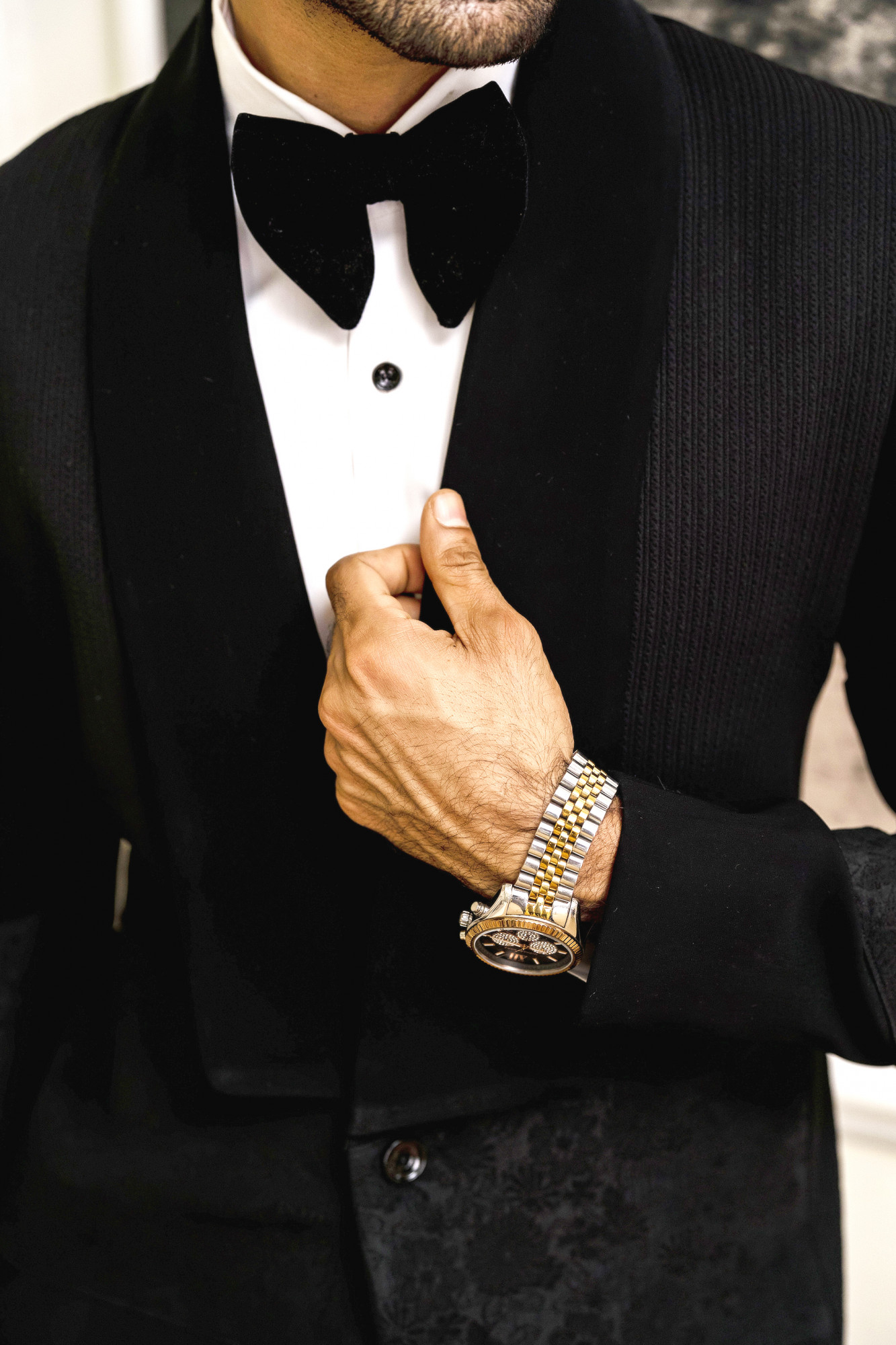 Jacquard Motif Tuxedo Blazer In Black