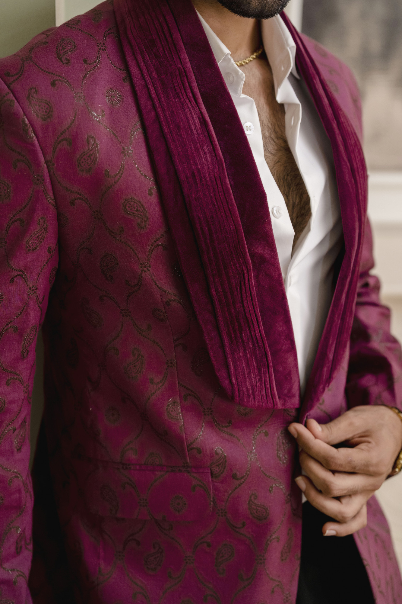 Cotton Jacquard Blazer In Burgundy