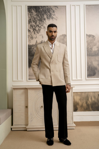 Motif Check Blazer In Jute