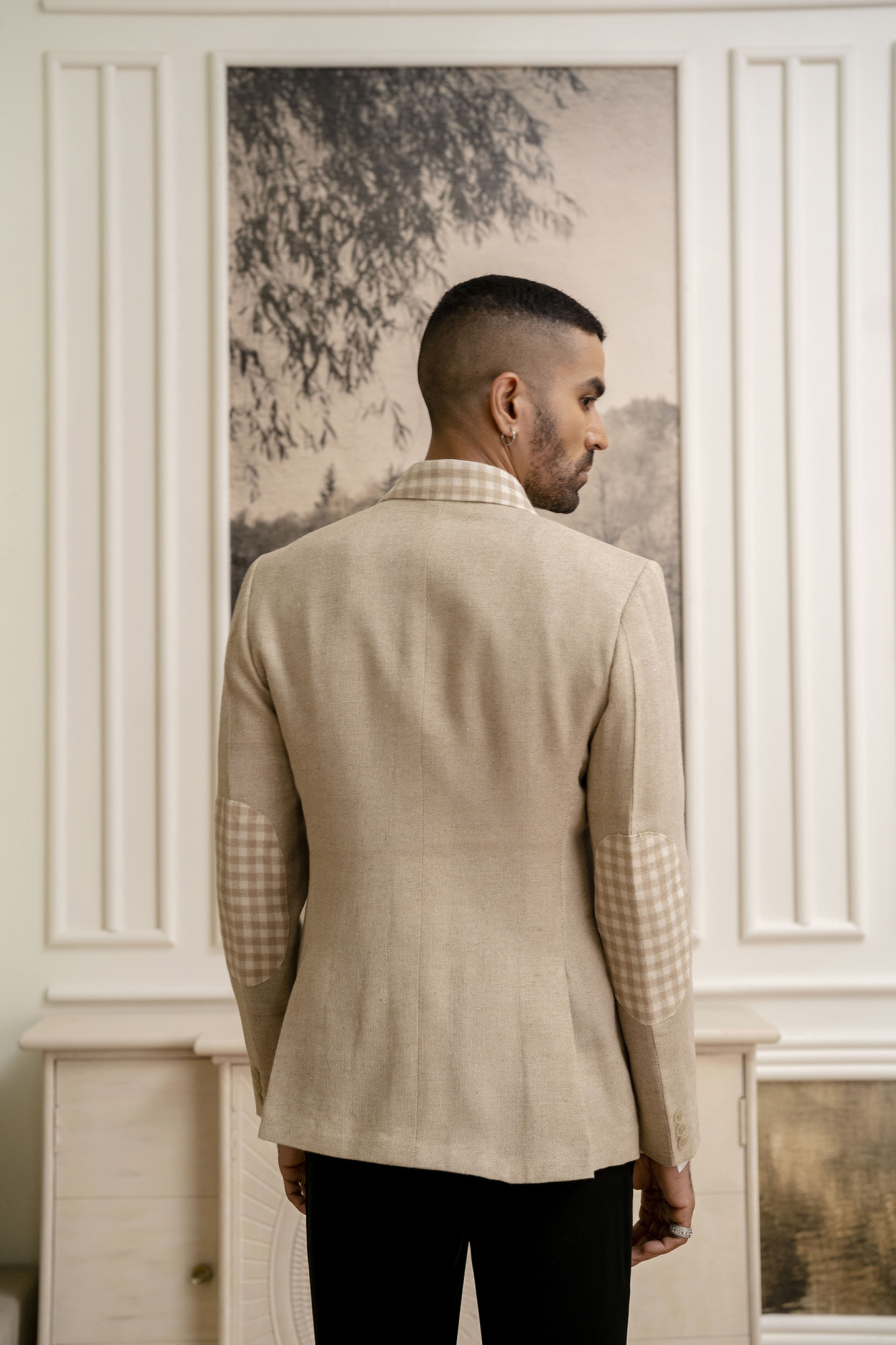 Motif Check Blazer In Jute