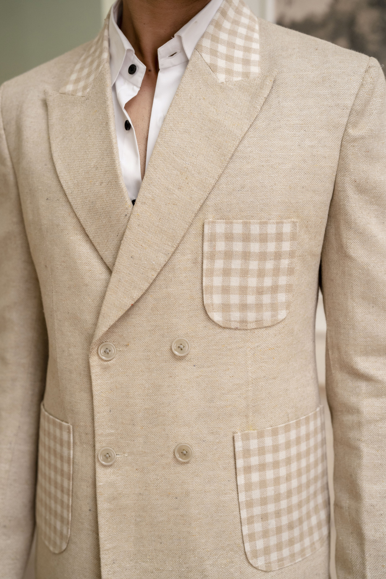 Motif Check Blazer In Jute