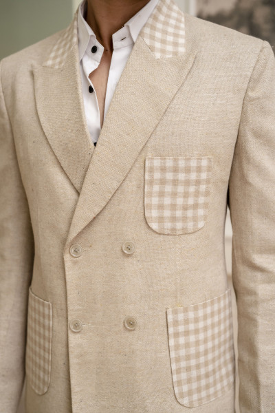 Motif Check Blazer In Jute