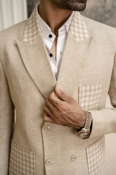 Motif Check Blazer In Jute
