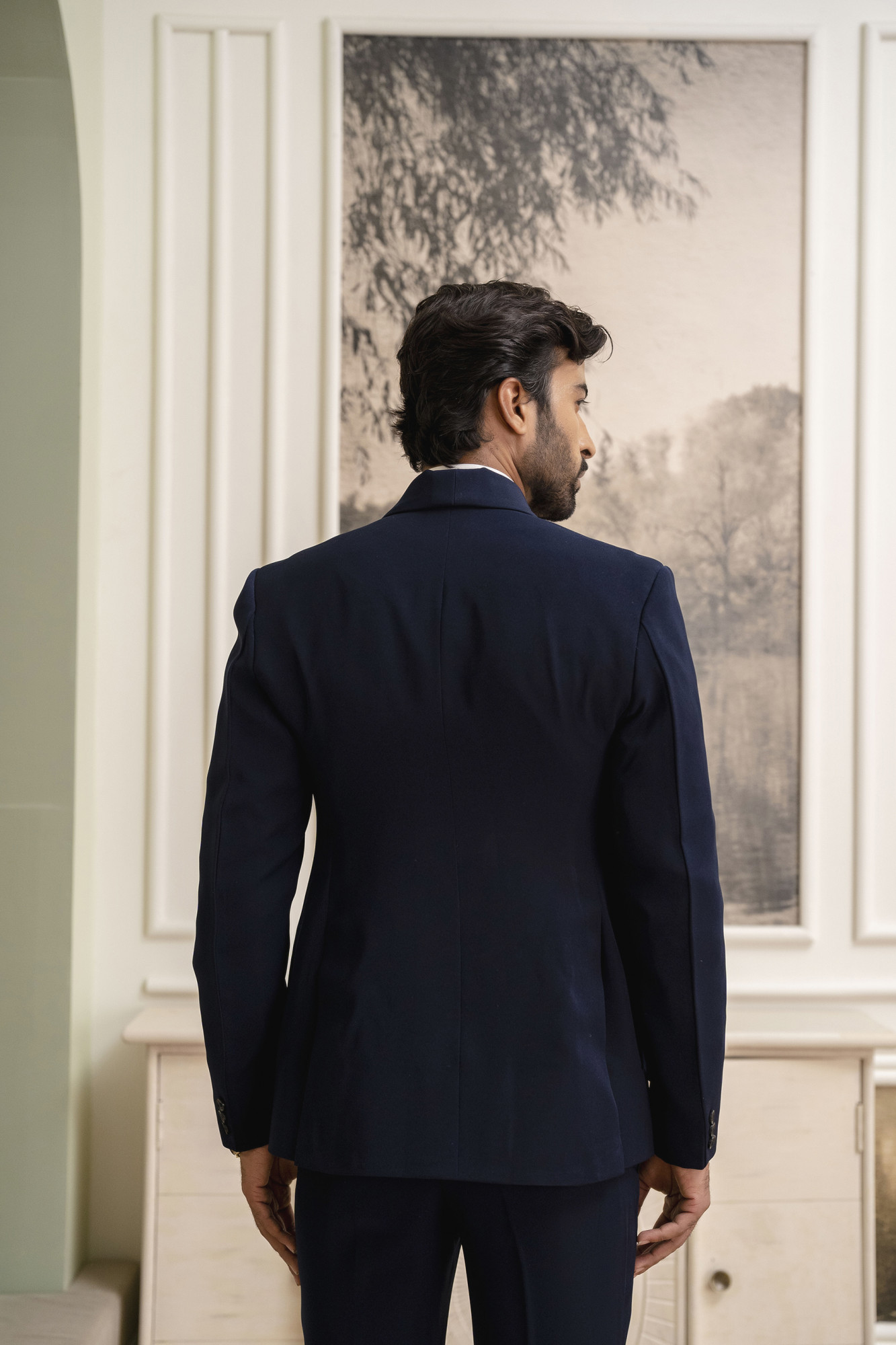 Belted Double Breasted Blazer In Blue