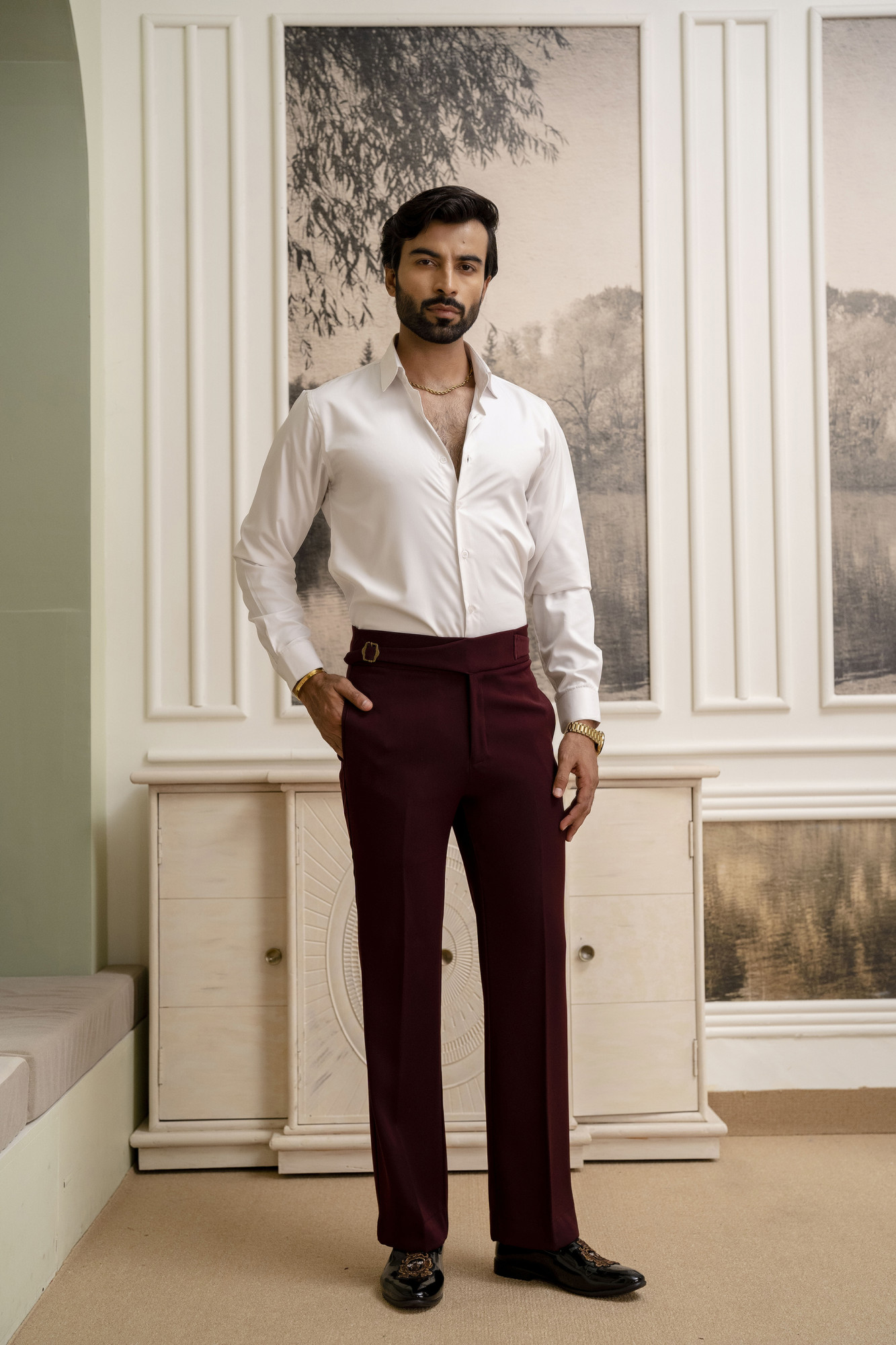 Japanese Bootcut Fit Gurkha Pants In Wine