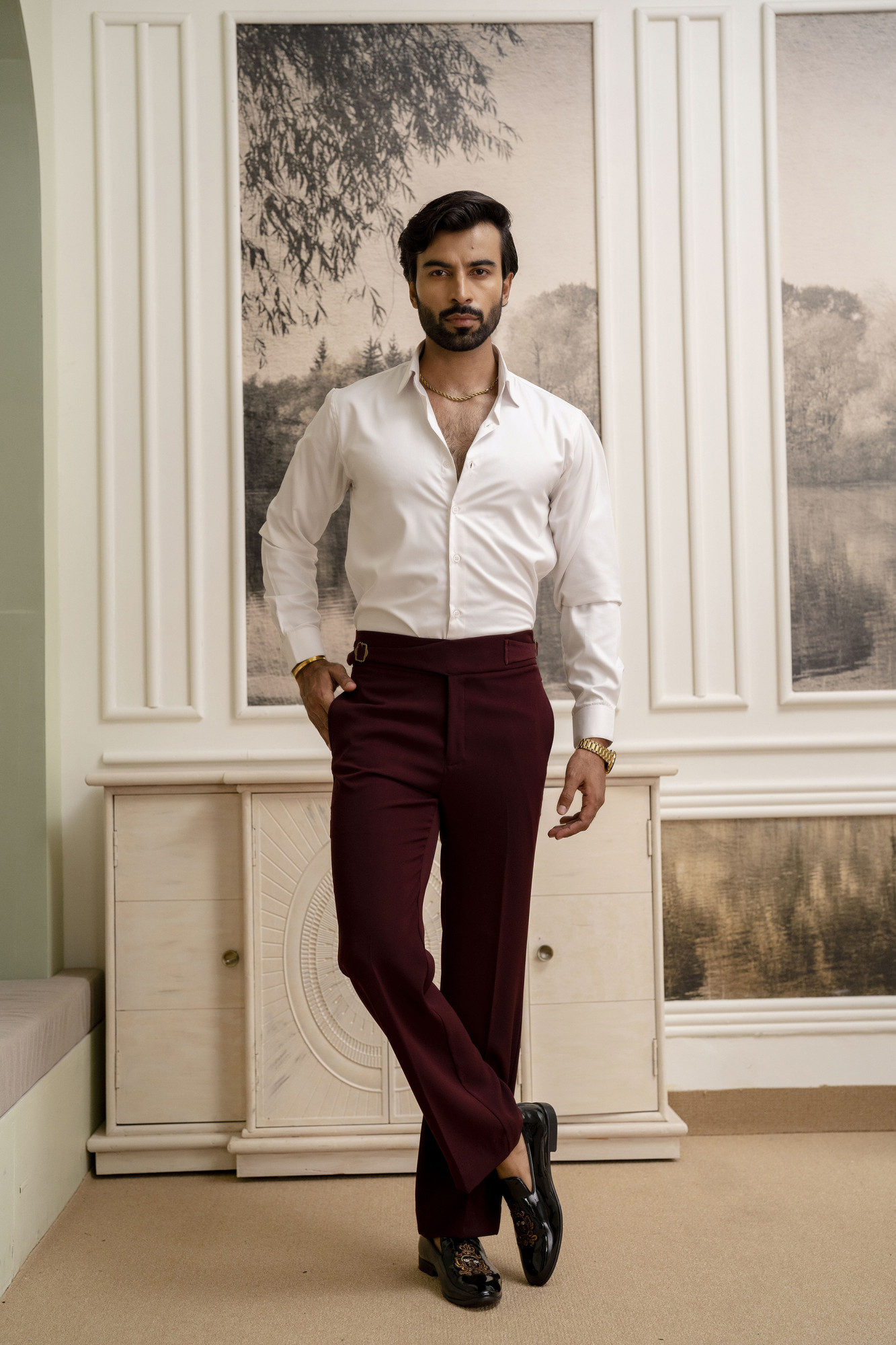 Japanese Bootcut Fit Gurkha Pants In Wine