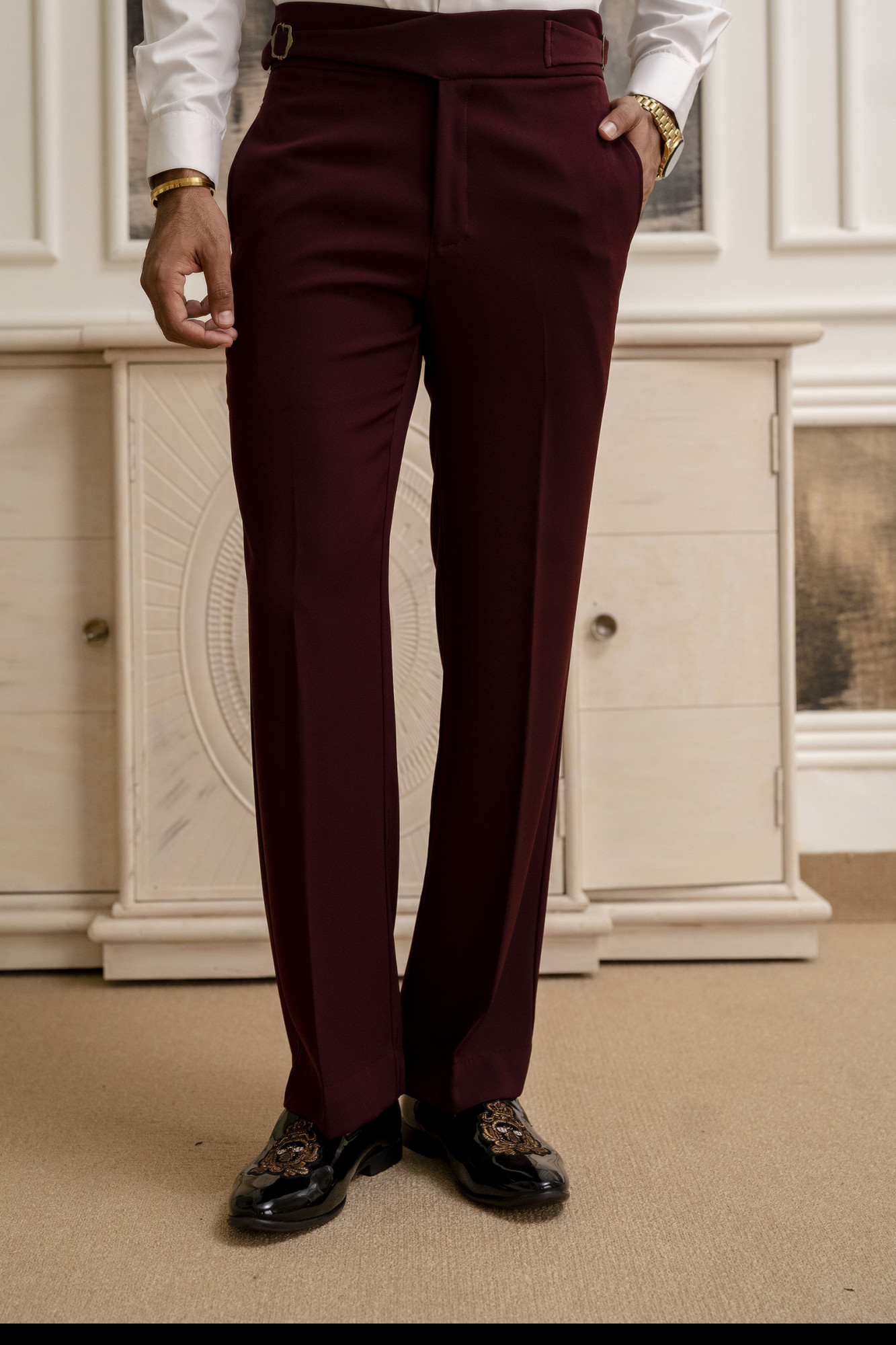 Japanese Bootcut Fit Gurkha Pants In Wine