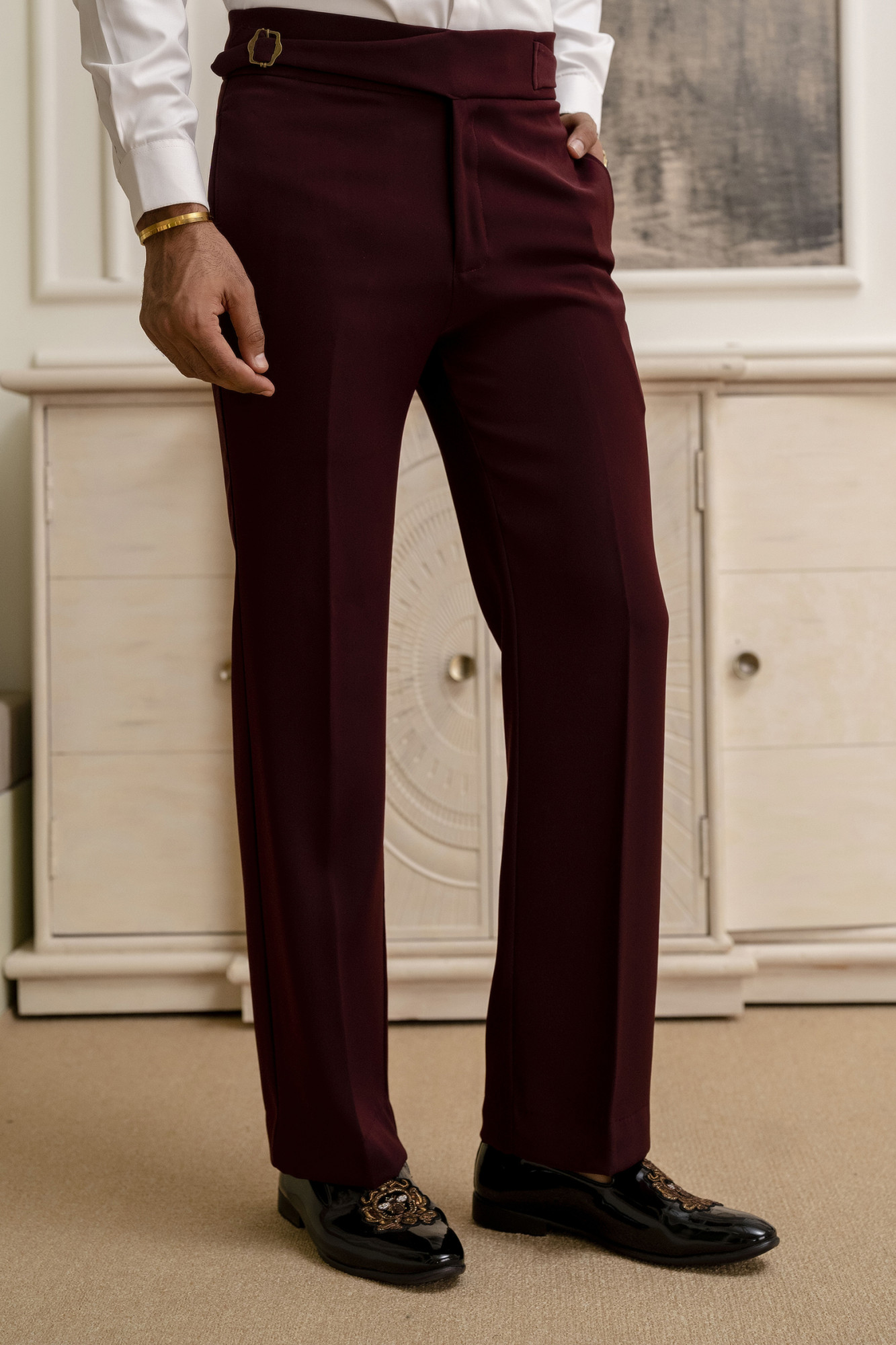 Japanese Bootcut Fit Gurkha Pants In Wine
