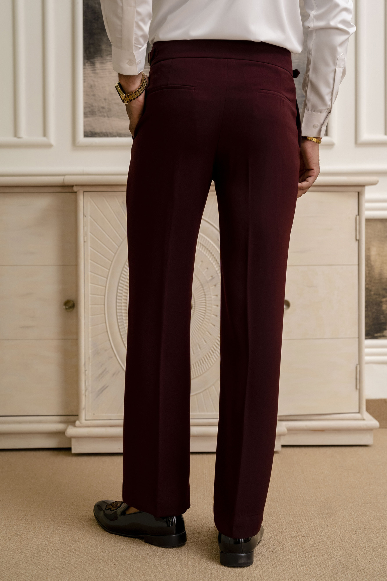 Japanese Bootcut Fit Gurkha Pants In Wine