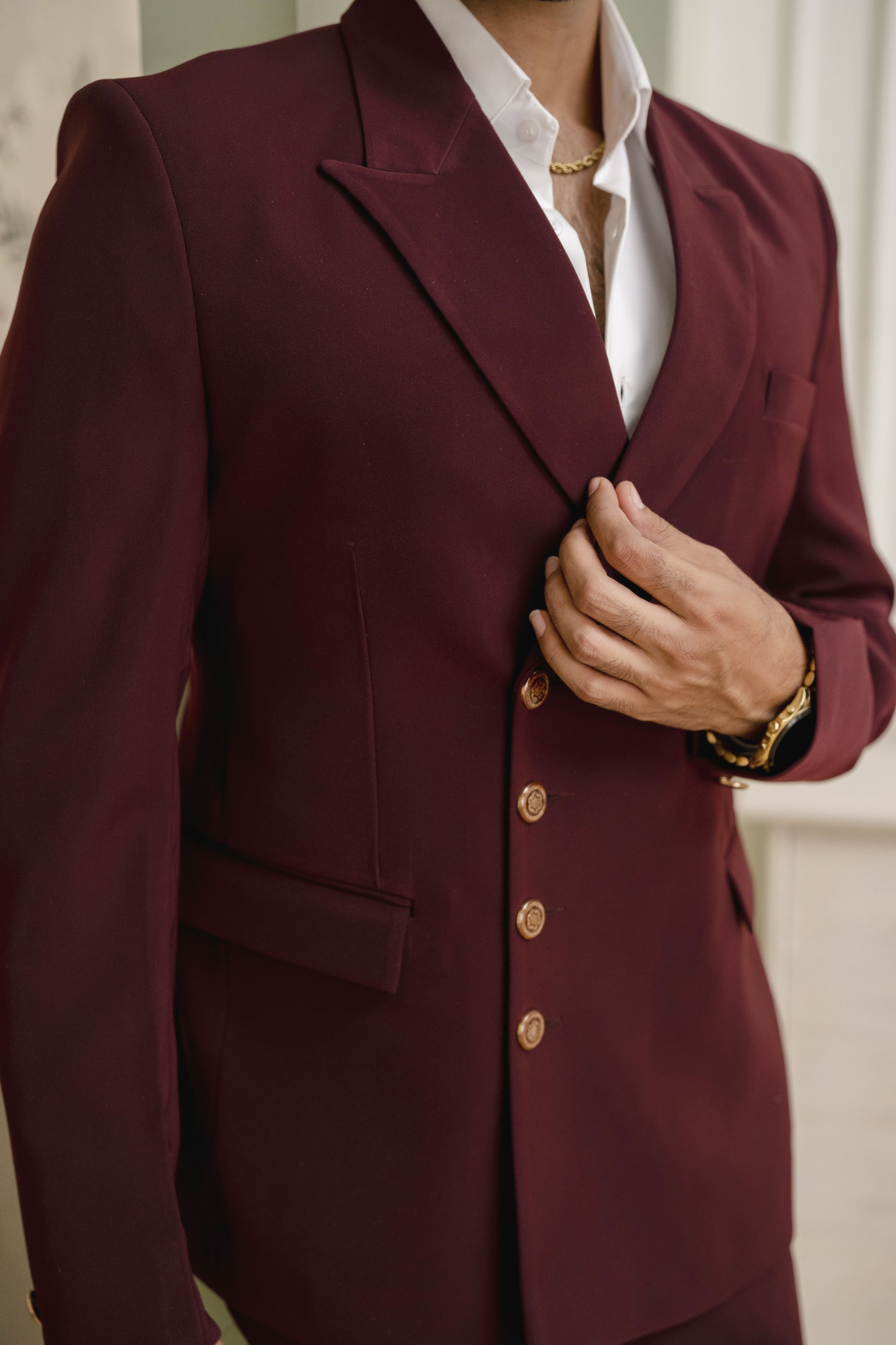 Double Breasted Button Up Blazer In Wine