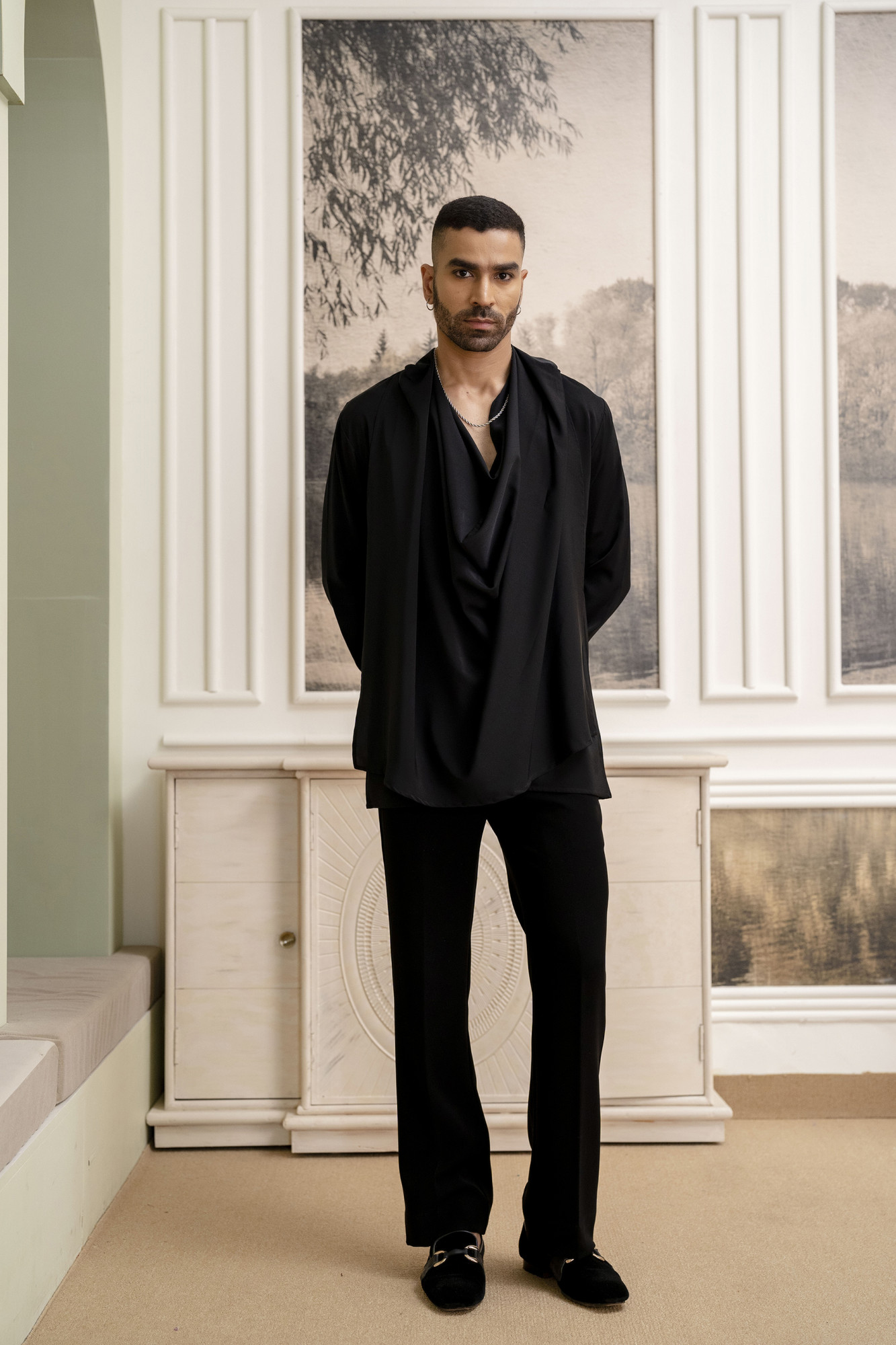 Flowing Draped Kurta In Black