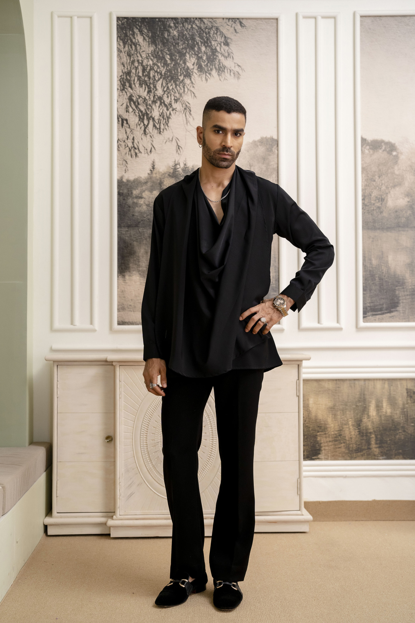 Flowing Draped Kurta In Black