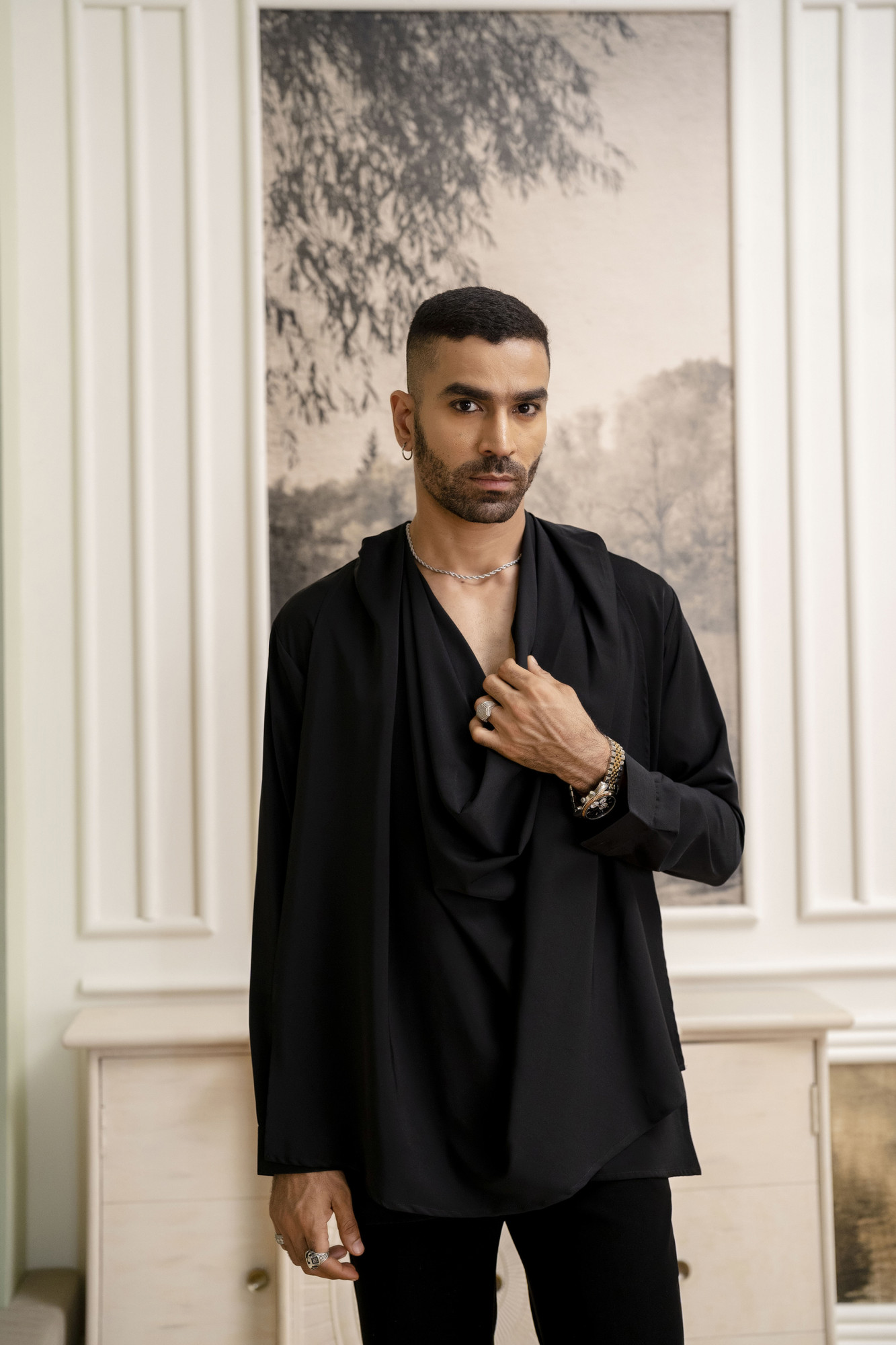 Flowing Draped Kurta In Black