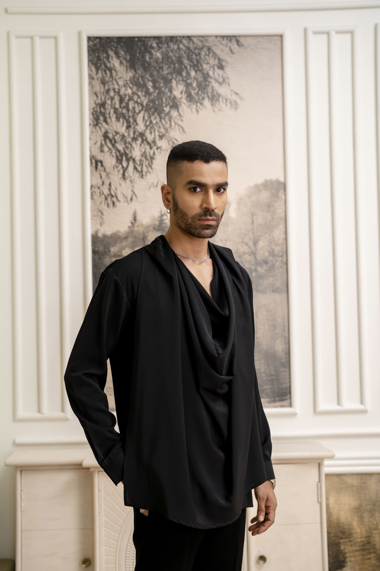 Flowing Draped Kurta In Black