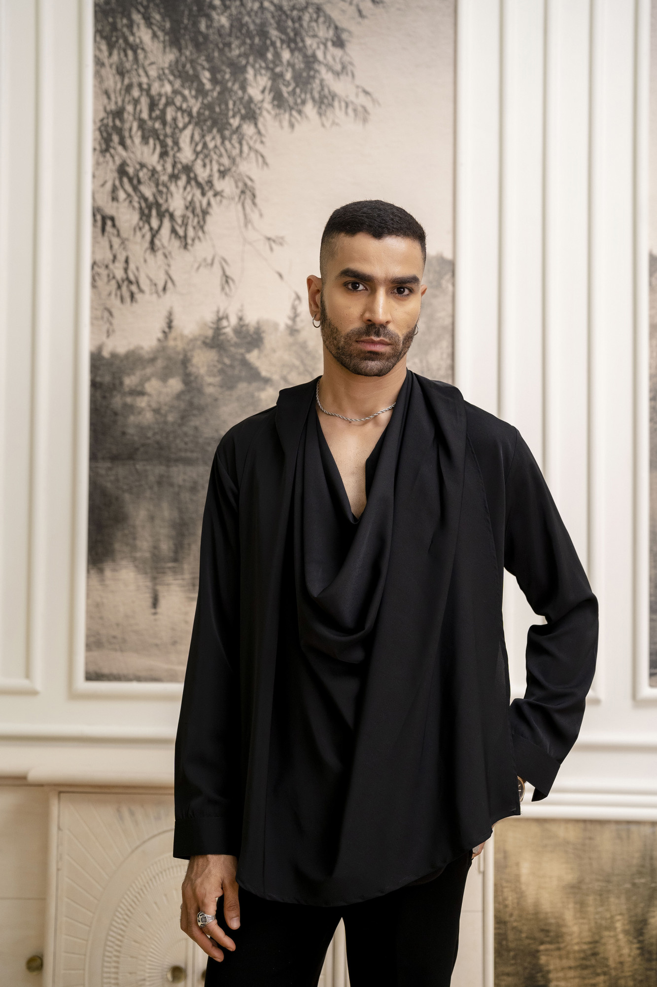 Flowing Draped Kurta In Black