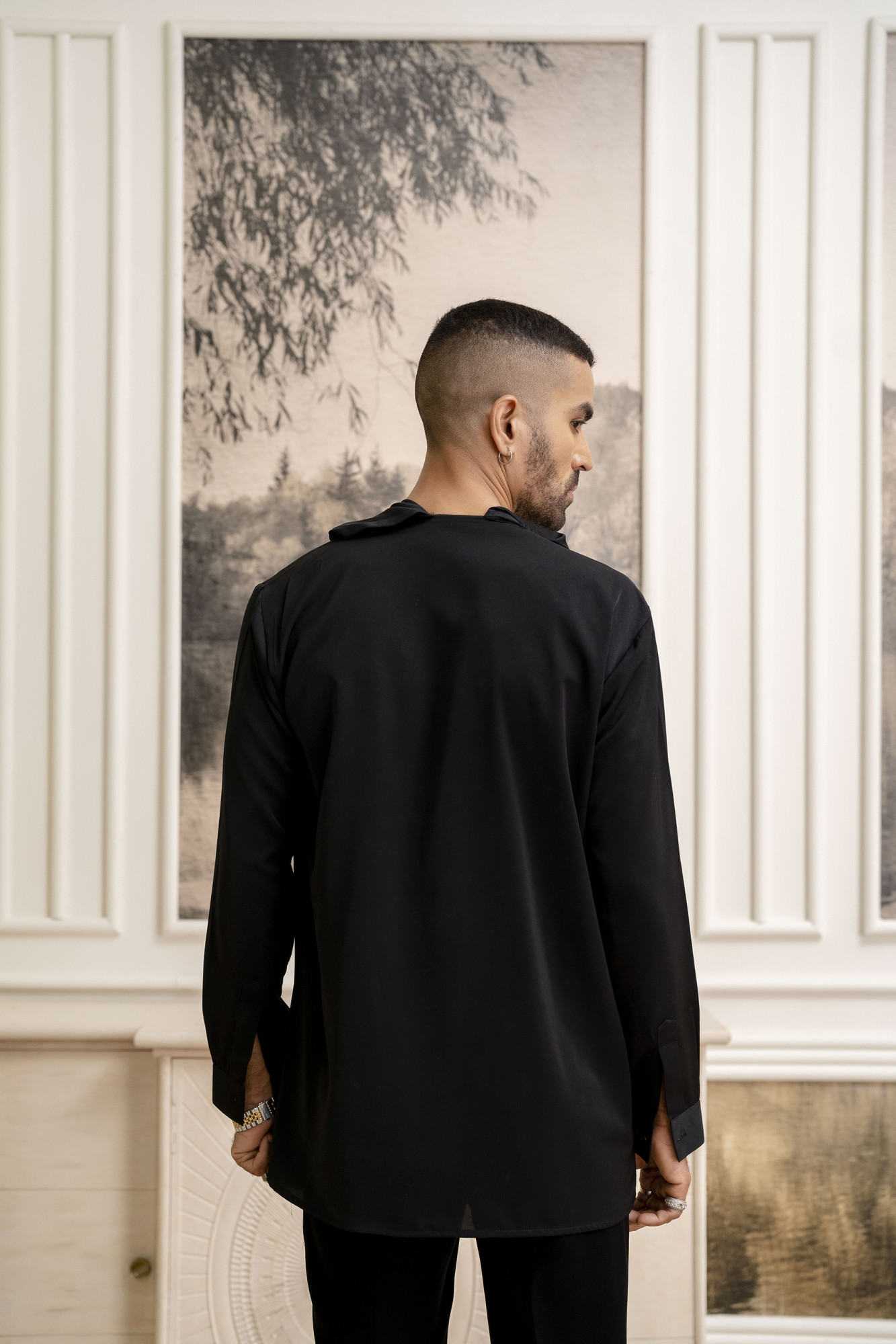 Flowing Draped Kurta In Black