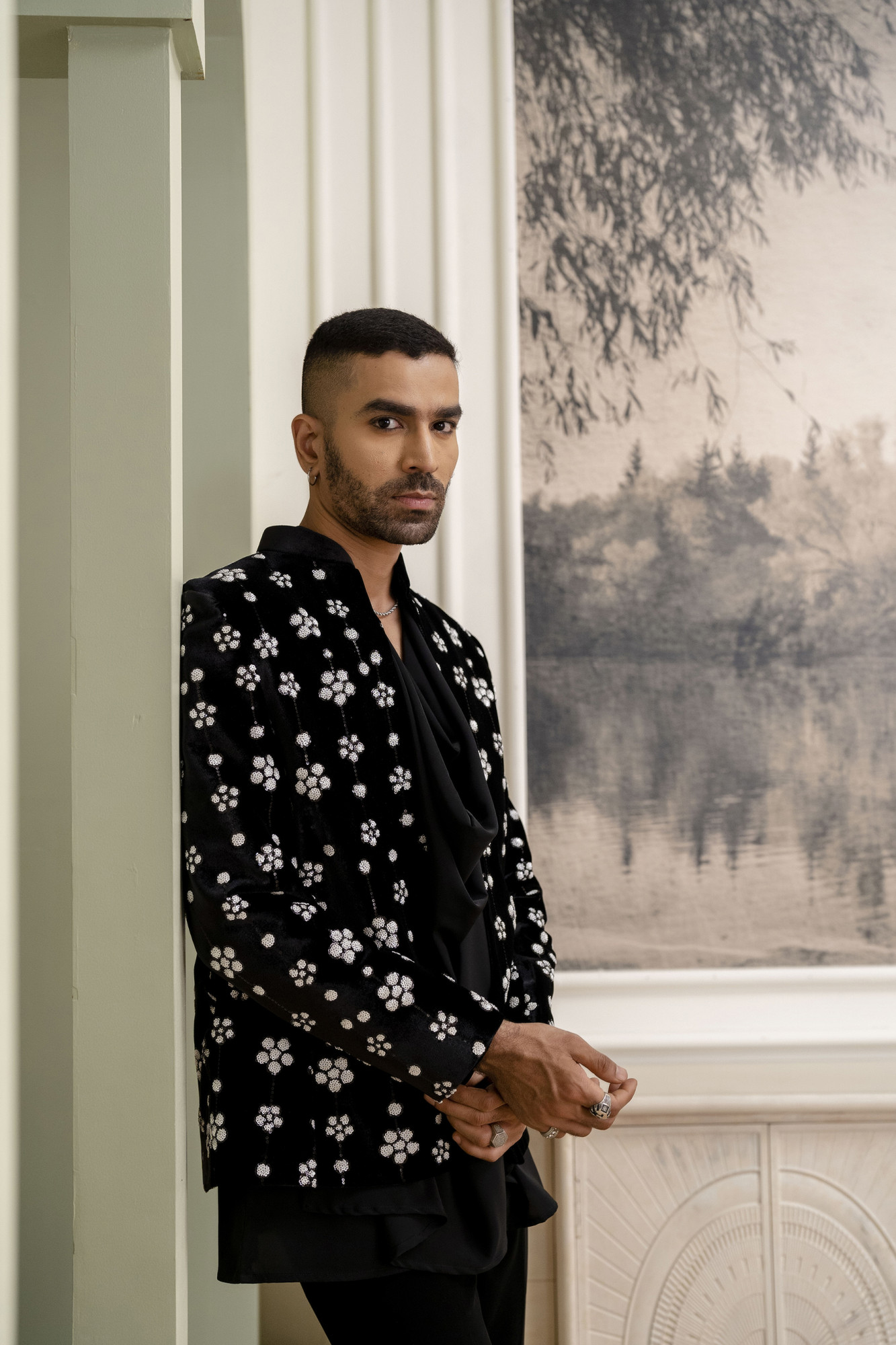 White Sequin Open Bandhgala Jacket