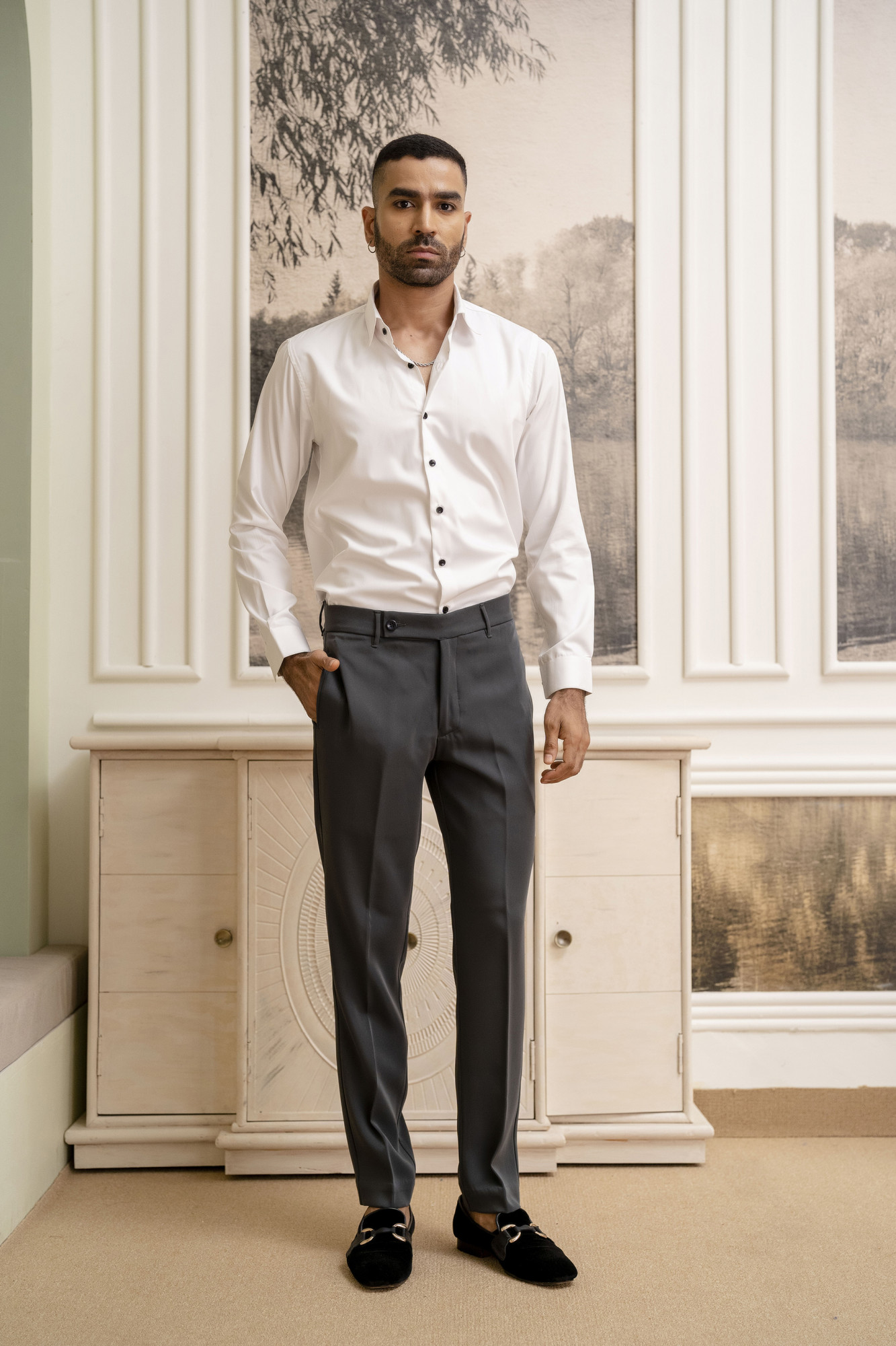 Japanese Straight Fit Pants In Grey