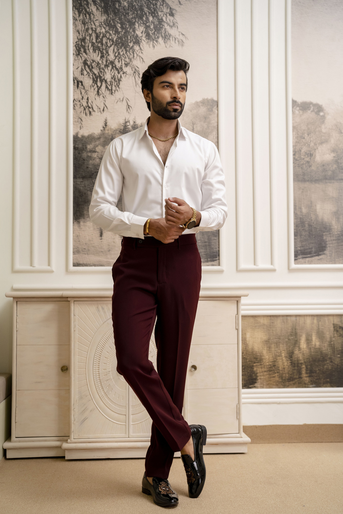 Japanese Straight Fit Pants in Wine