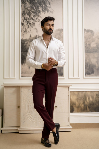 Japanese Straight Fit Pants in Wine
