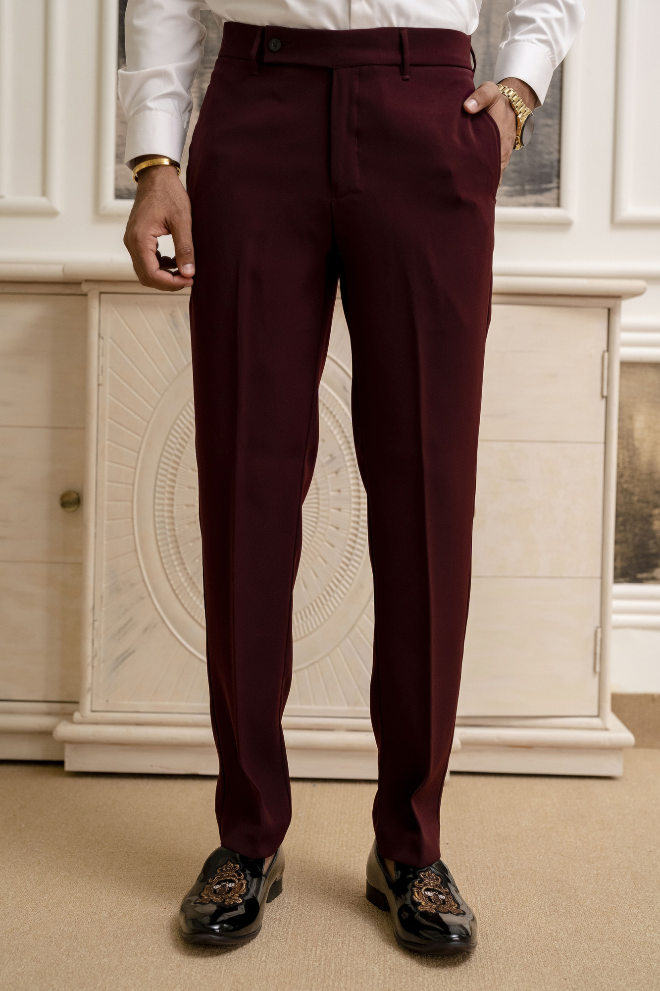 Japanese Straight Fit Pants in Wine