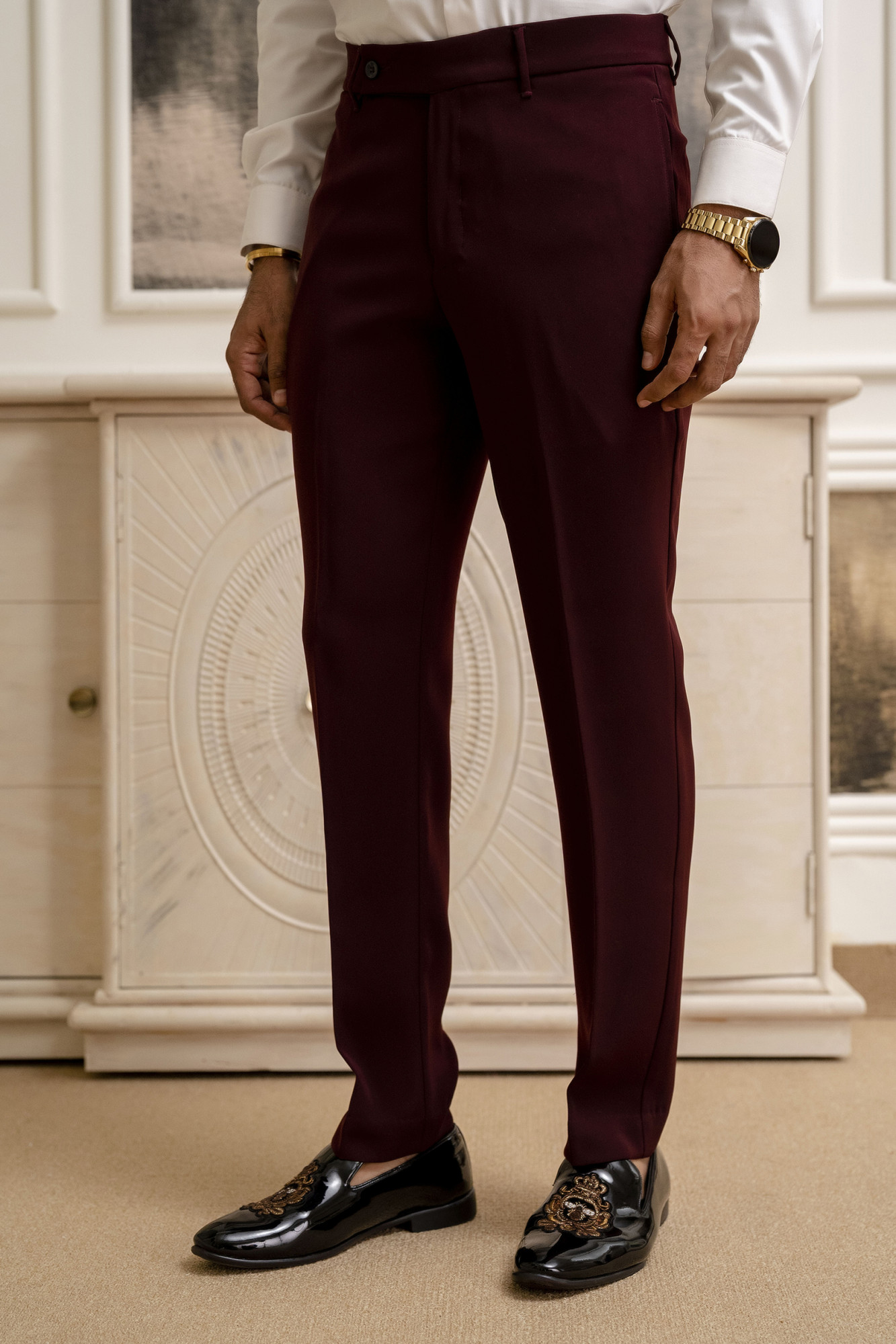 Japanese Straight Fit Pants in Wine