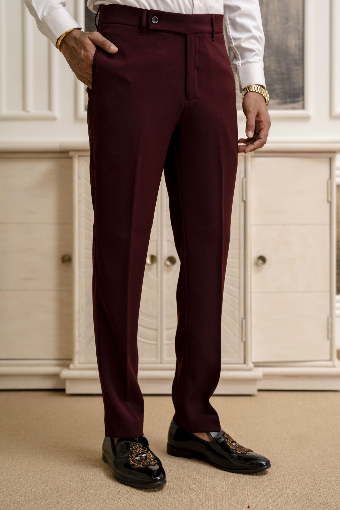 Japanese Straight Fit Pants in Wine
