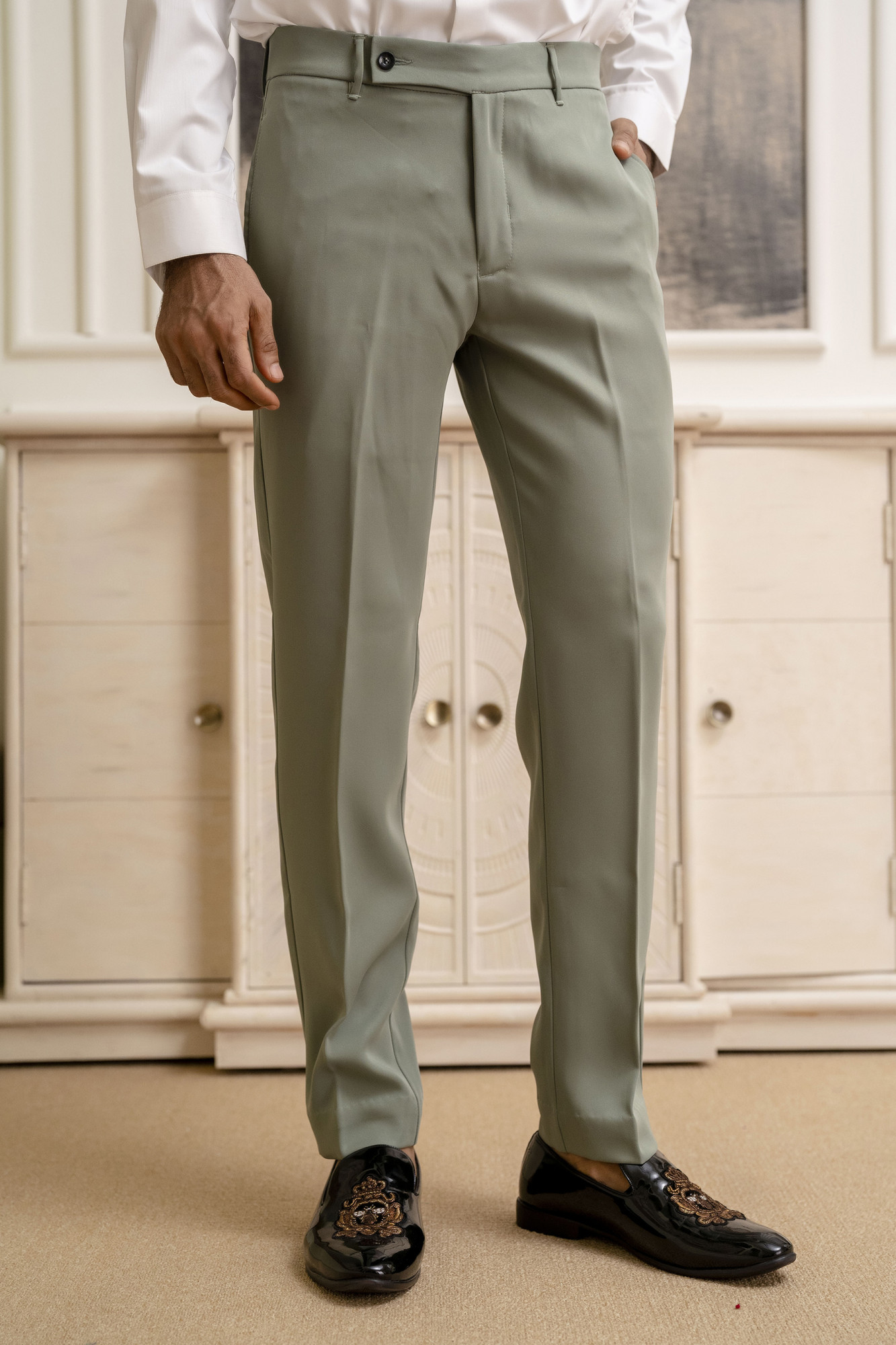 Japanese Straight Fit Pants In off Green