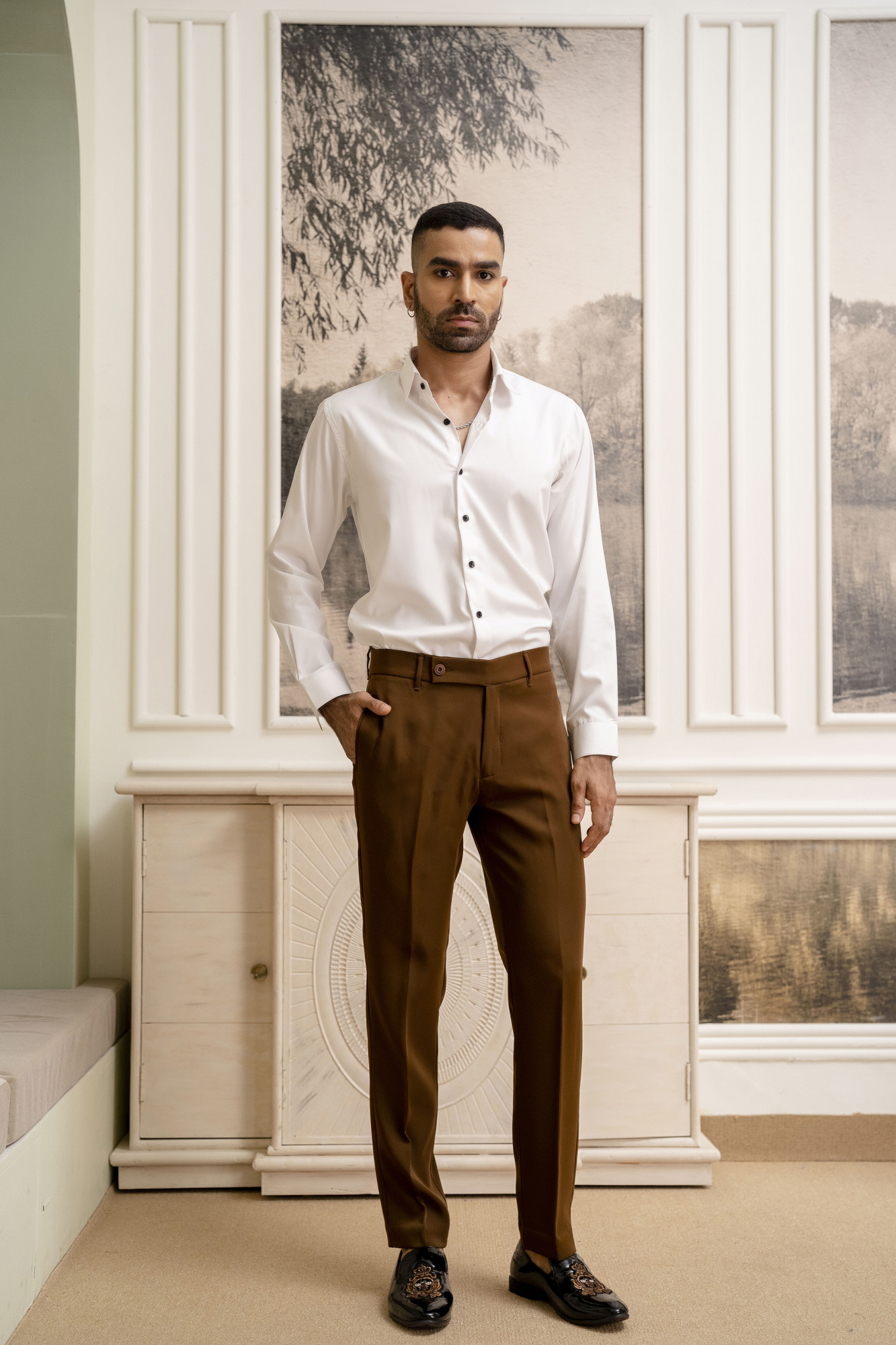 Japanese Straight Fit Pants In Tan