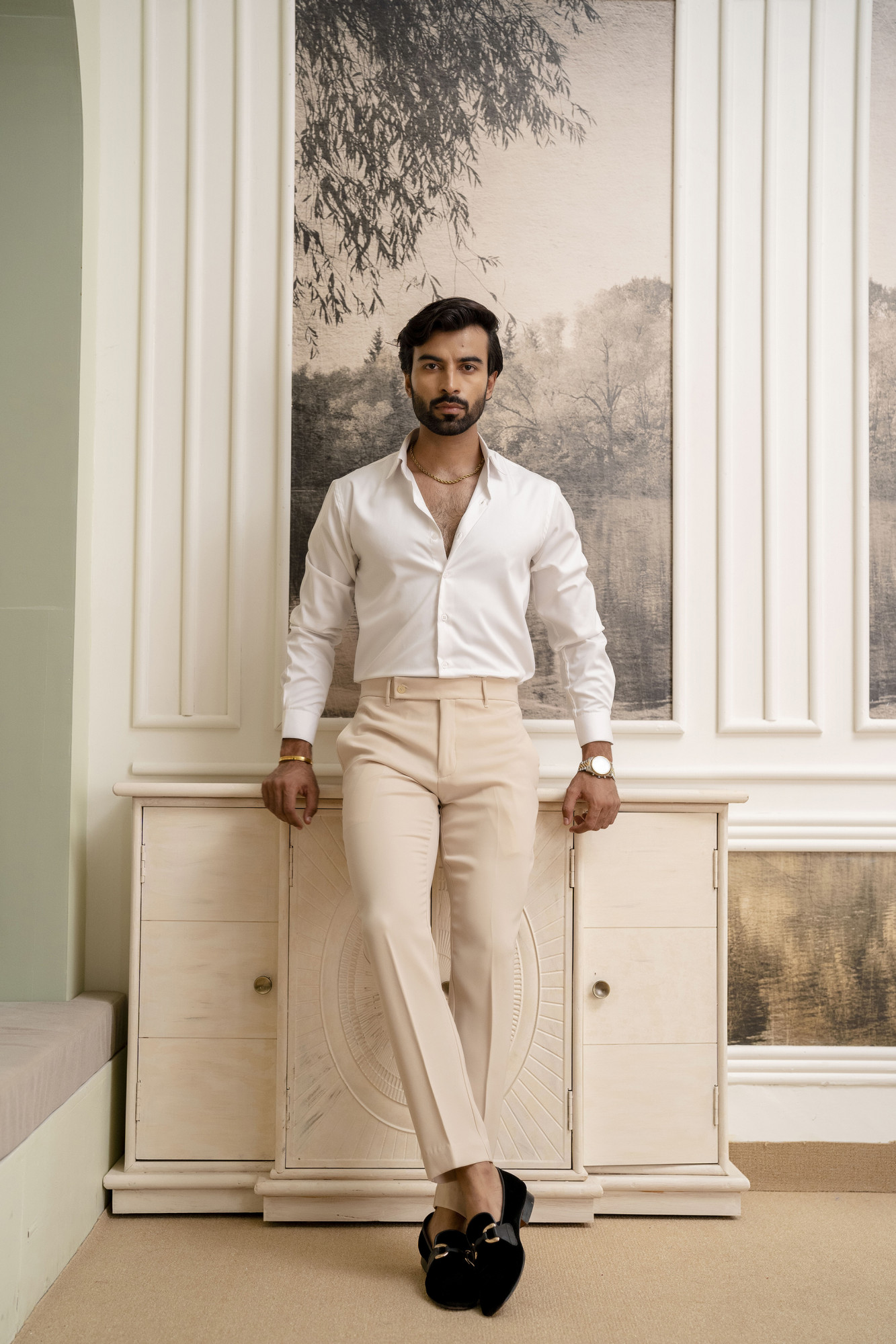 Japanese Straight Fit Pants In Beige