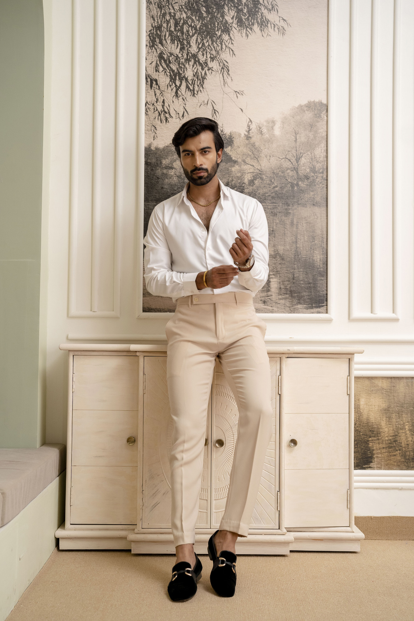 Japanese Straight Fit Pants In Beige
