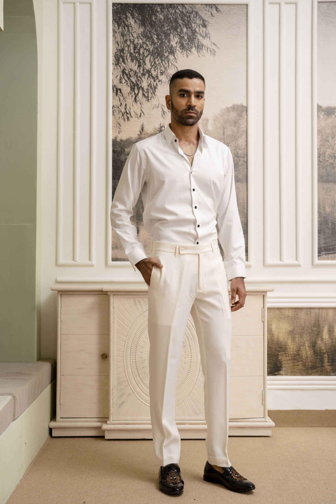 Off White Japanese Straight Fit Pants