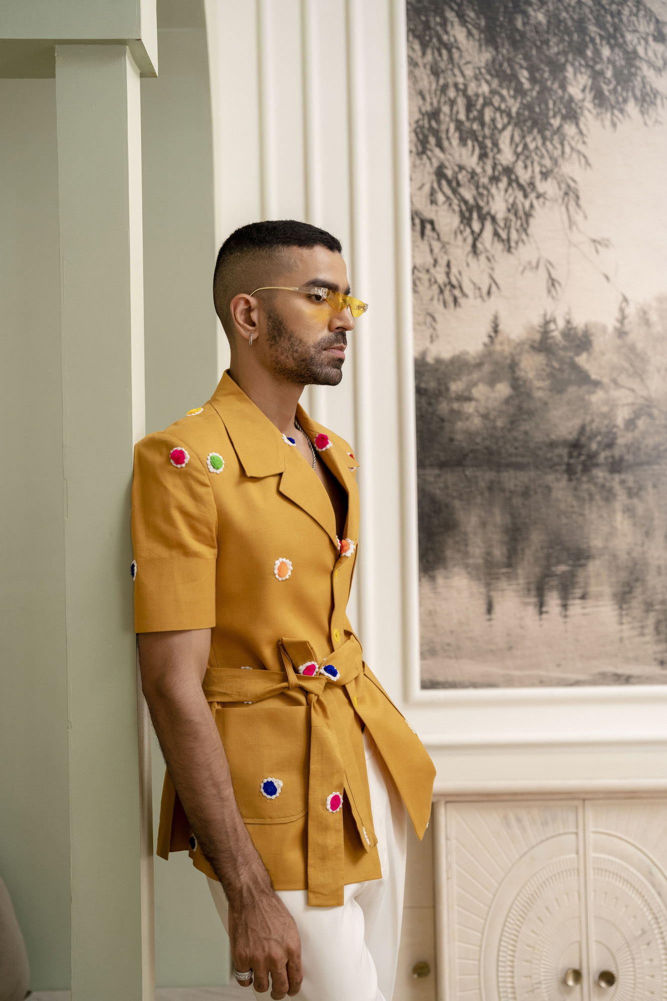 Cotton Embroidered Shacket In Yellow