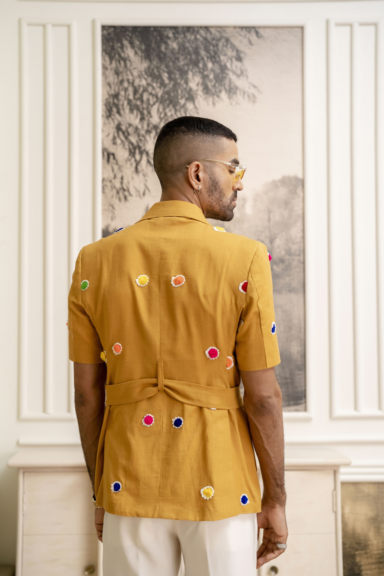 Cotton Embroidered Shacket In Yellow