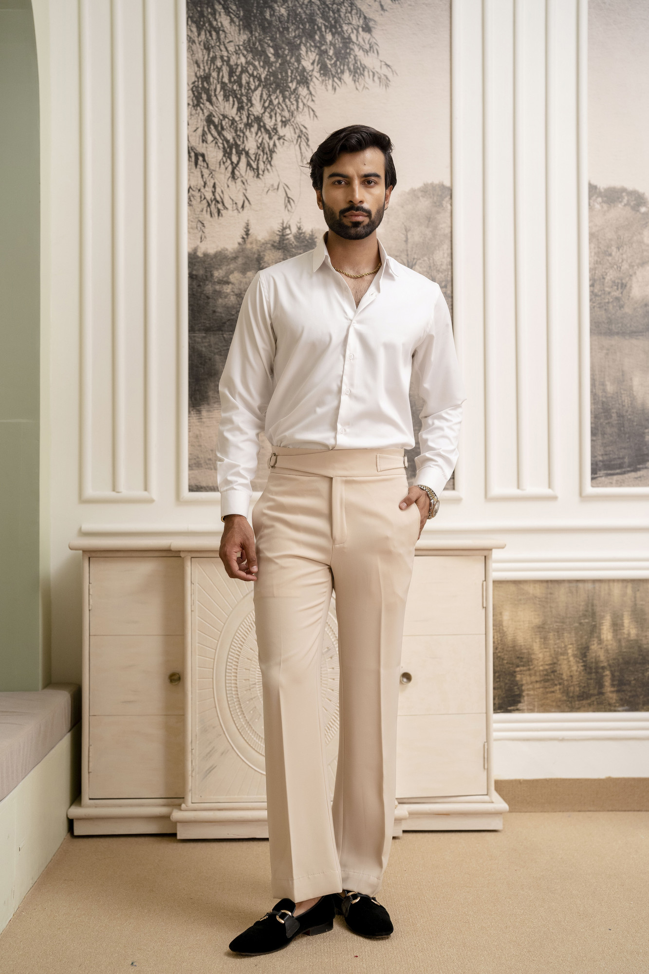 Japanese Bootcut Fit Gurkha Pants In Beige