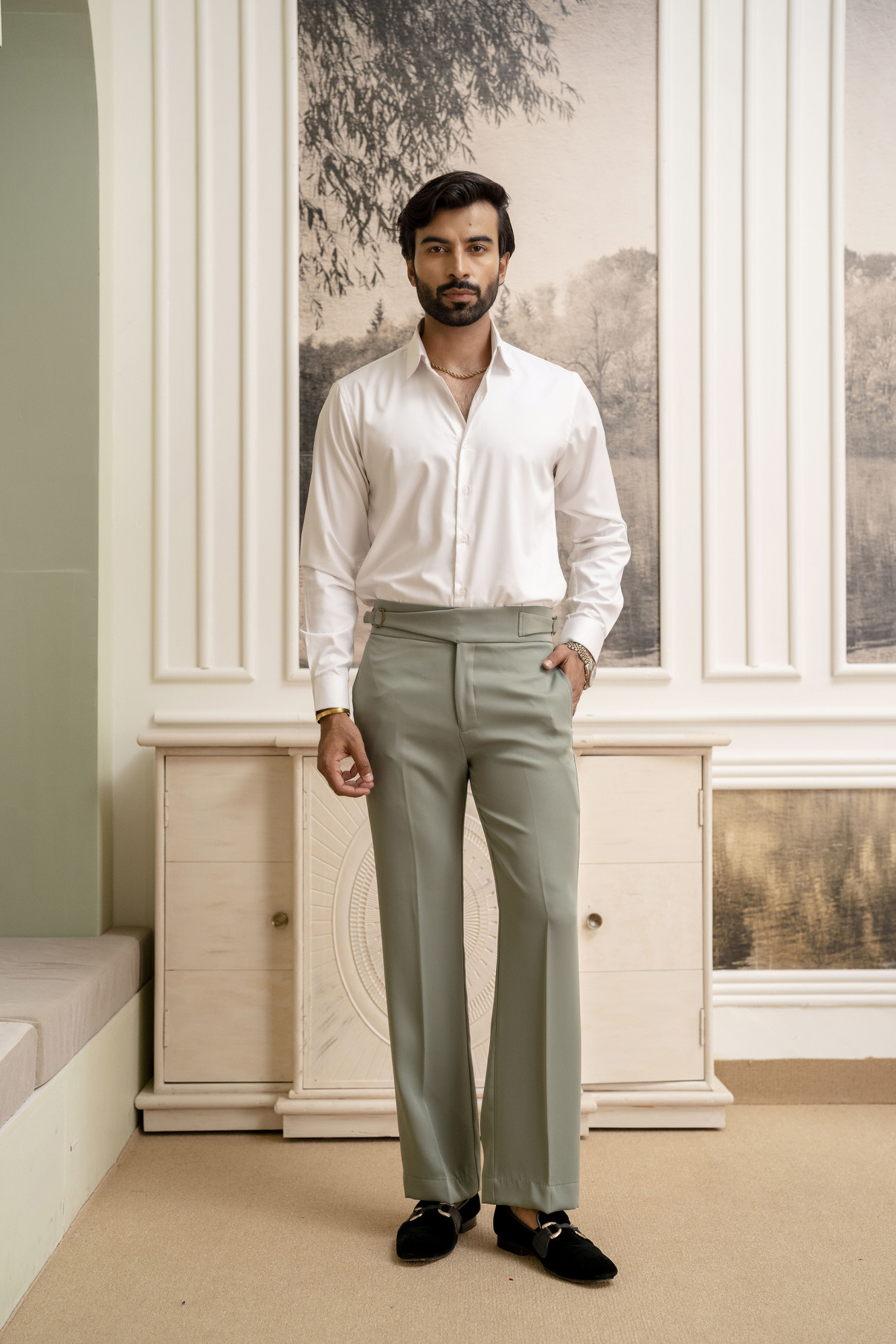 Japanese Bootcut Fit Gurkha Pants In Off Green