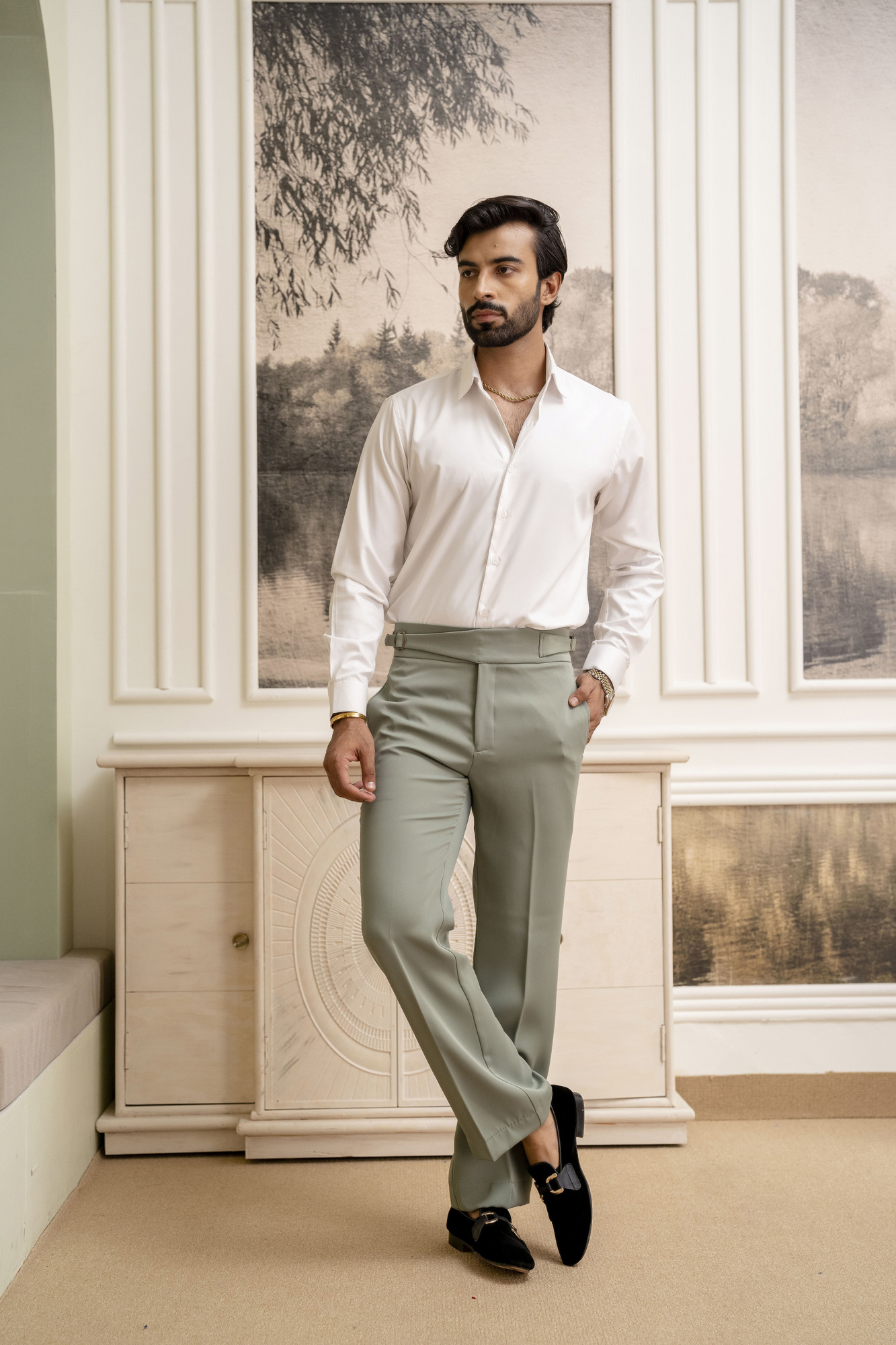 Japanese Bootcut Fit Gurkha Pants In Off Green