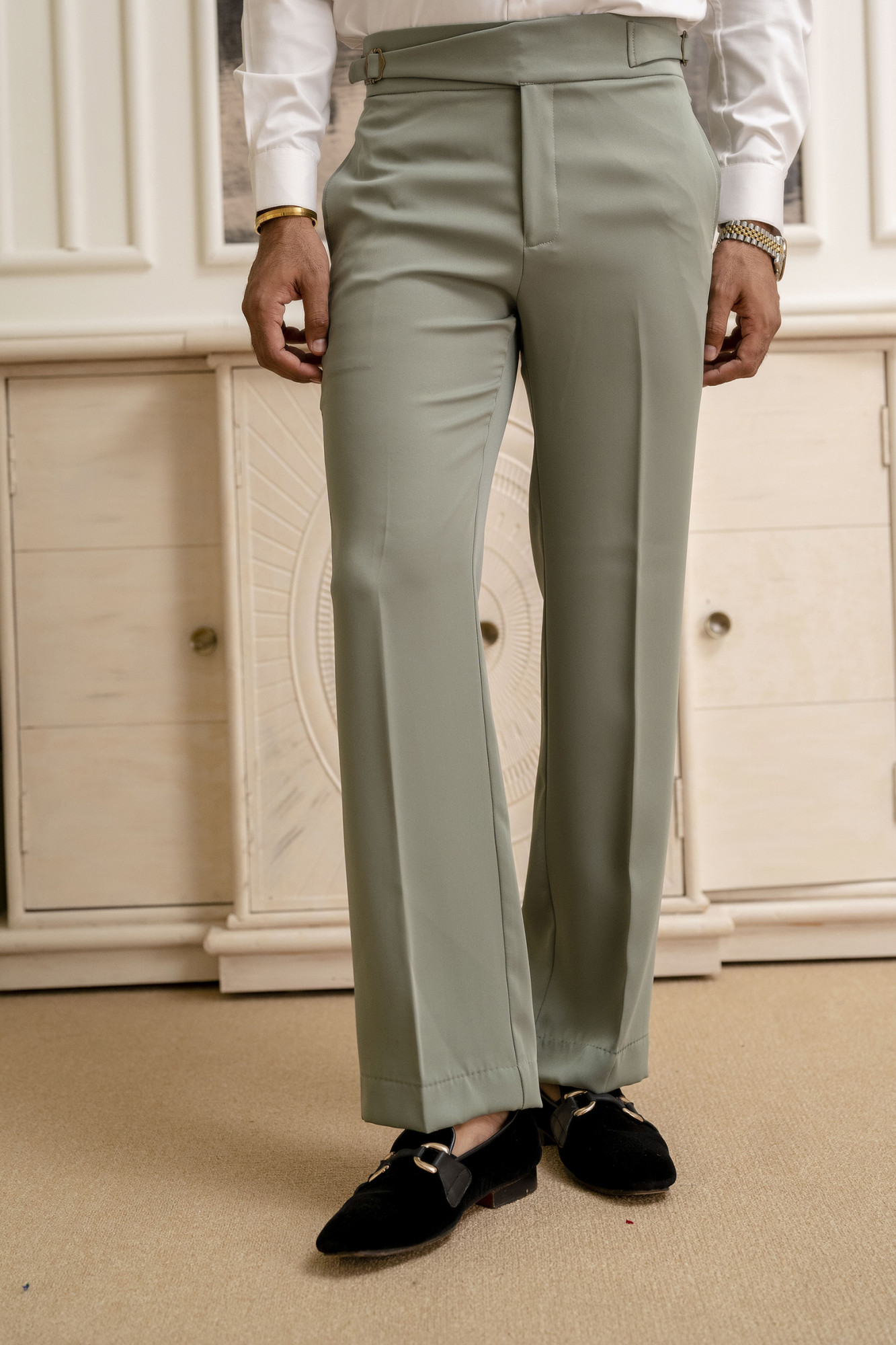 Japanese Bootcut Fit Gurkha Pants In Off Green