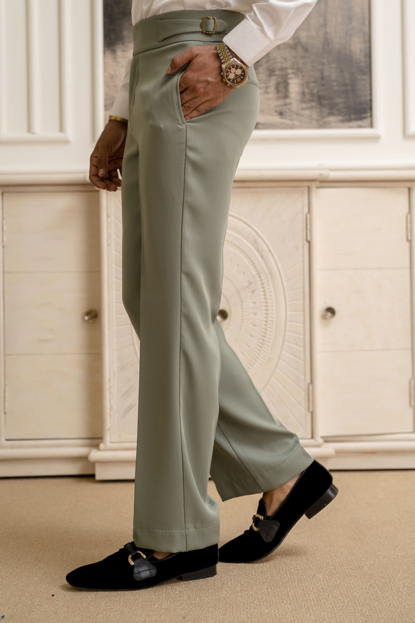 Japanese Bootcut Fit Gurkha Pants In Off Green