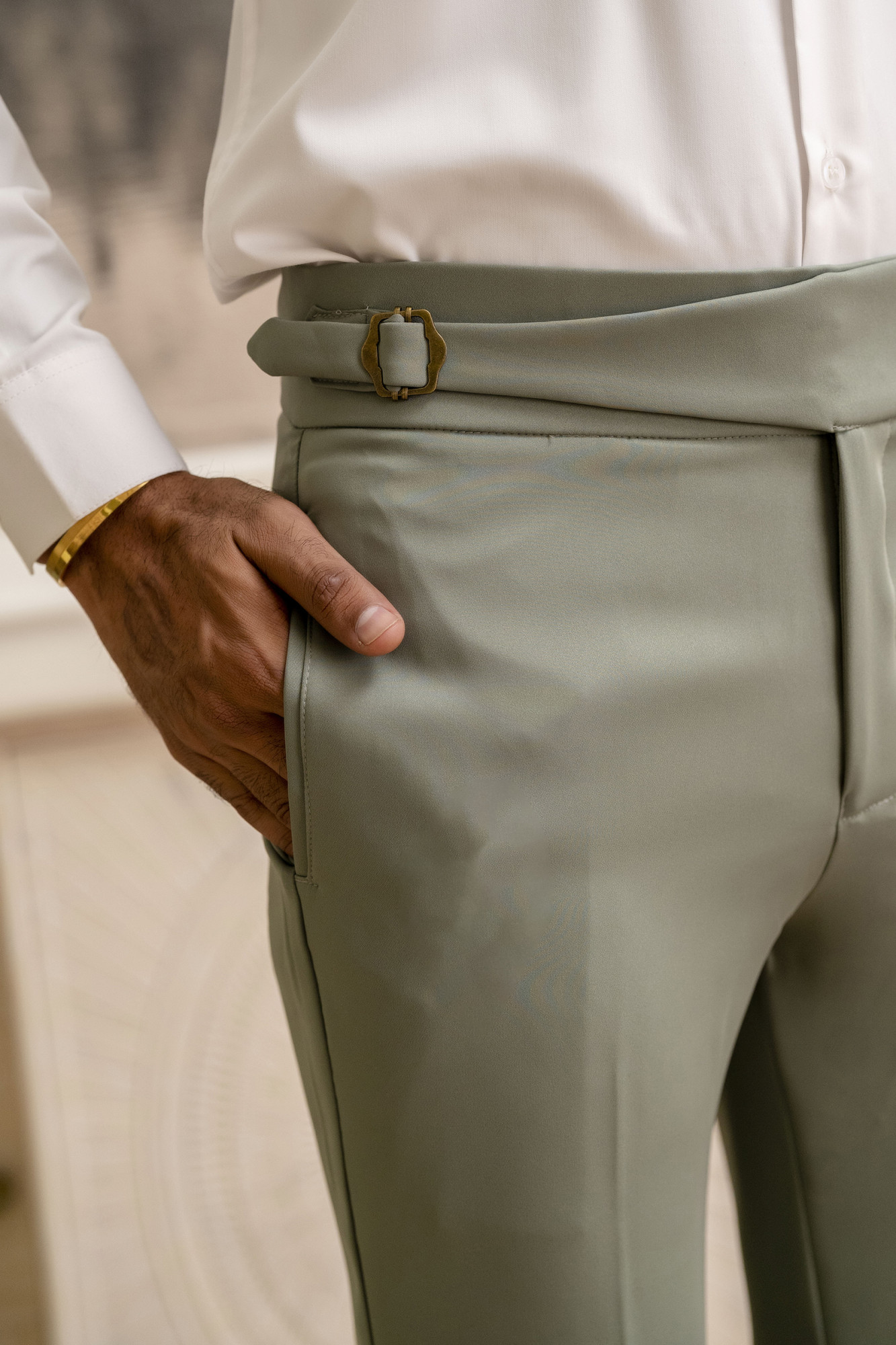 Japanese Bootcut Fit Gurkha Pants In Off Green