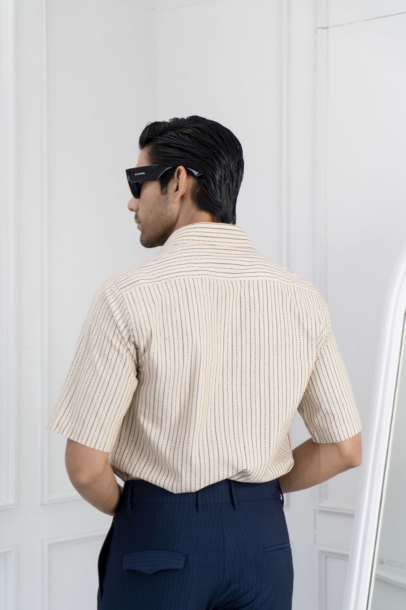 Half Sleeve Striped Shirt In Brown