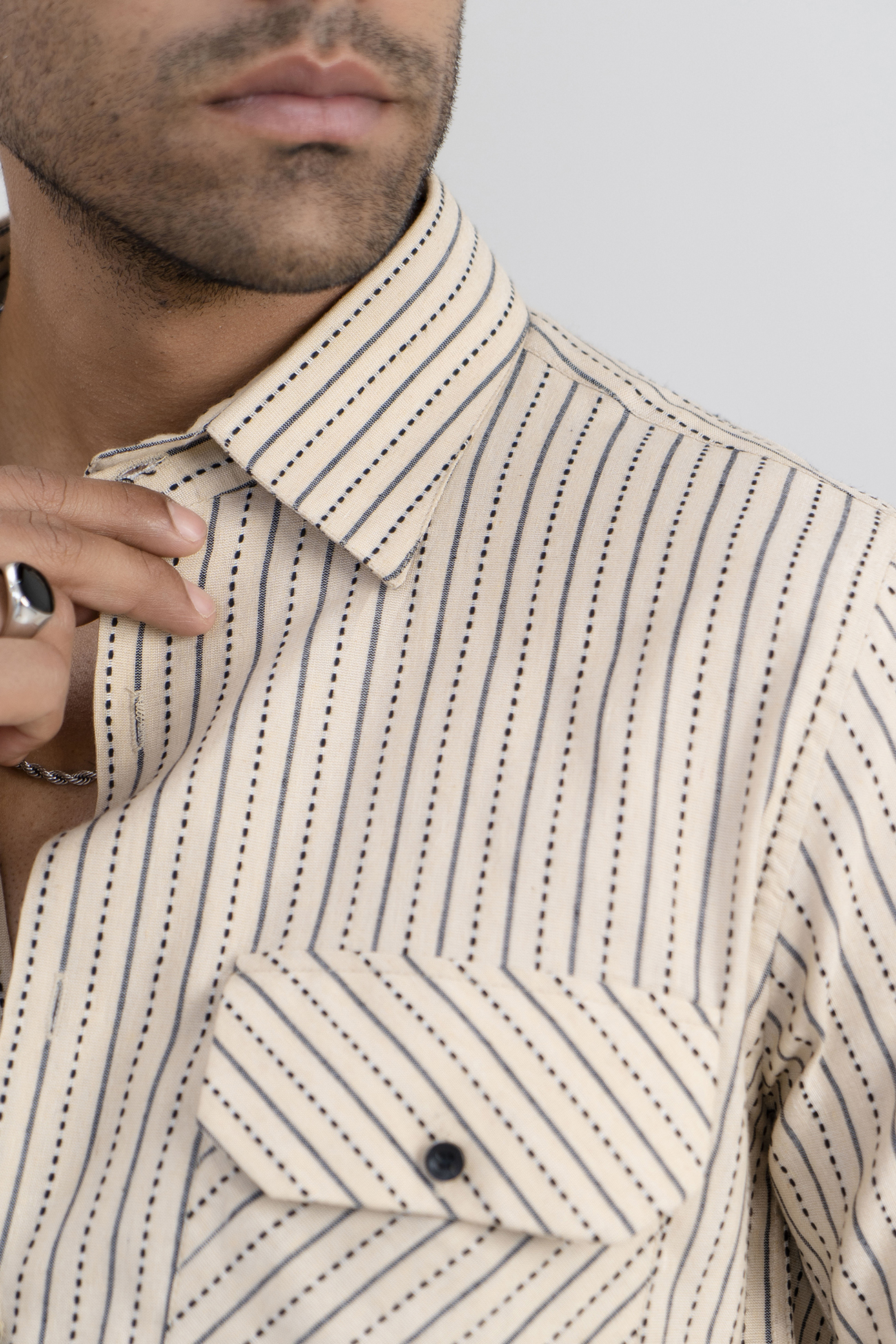 Half Sleeve Striped Shirt In Brown