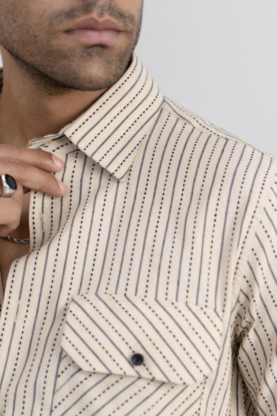 Half Sleeve Striped Shirt In Brown