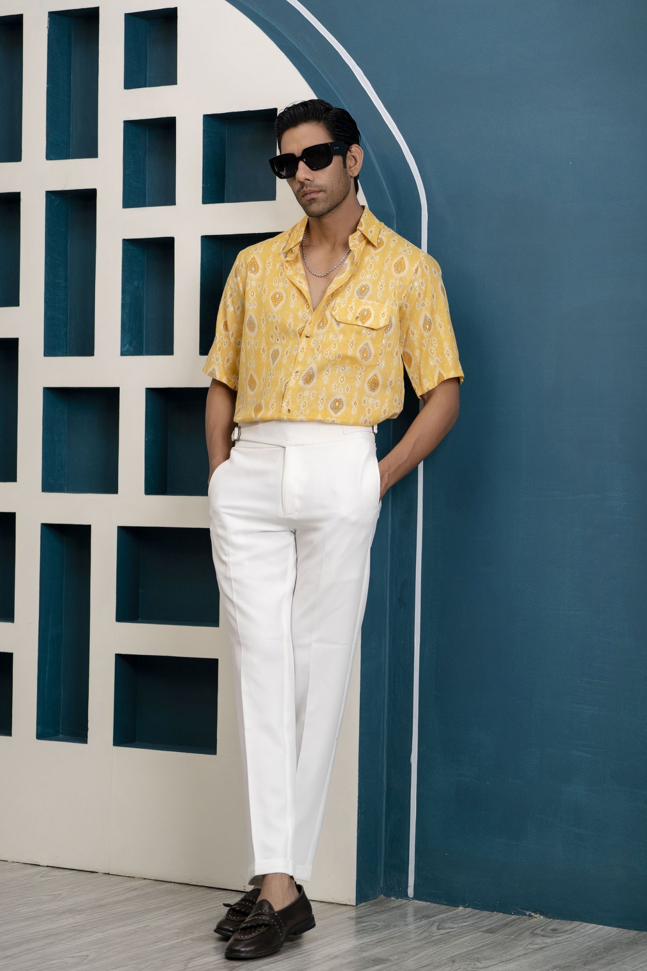 Yellow Leaf Print Shirt