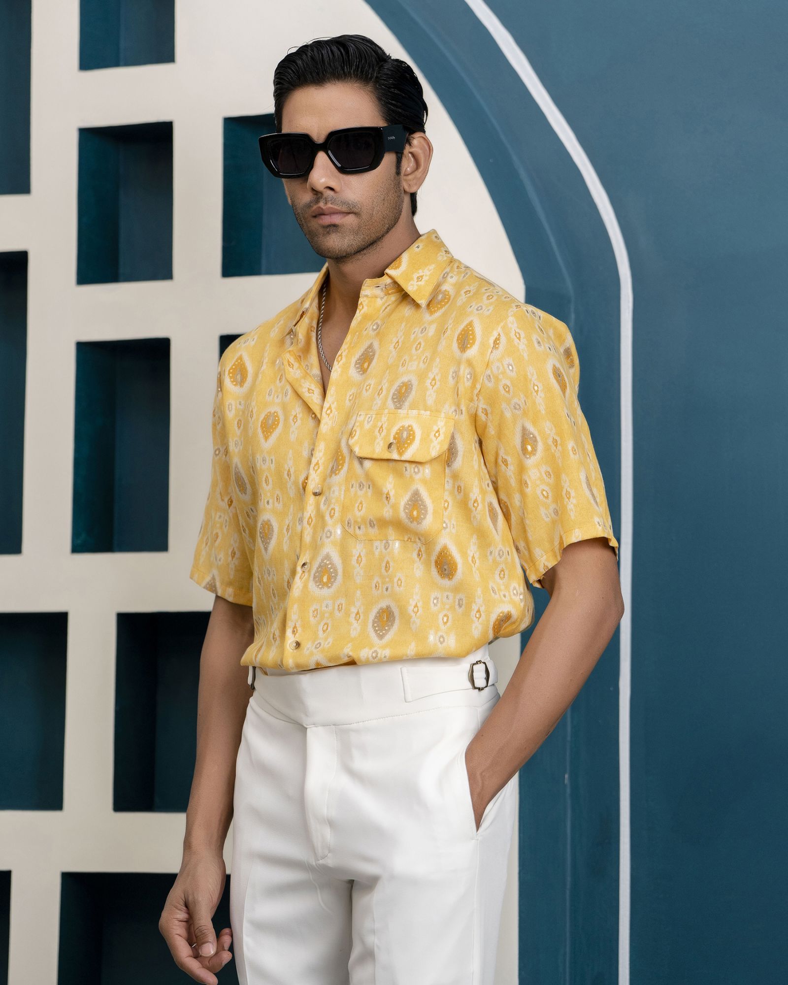 Yellow Leaf Print Shirt