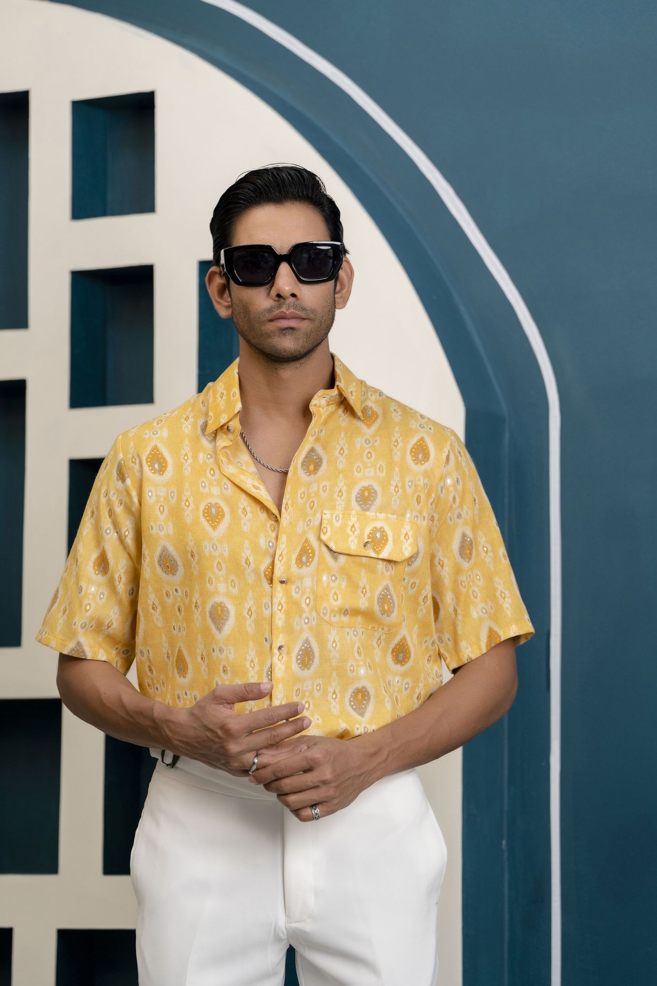 Yellow Leaf Print Shirt