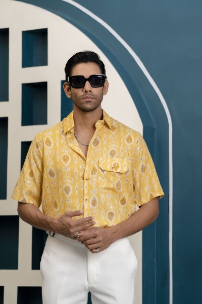 Yellow Leaf Print Shirt