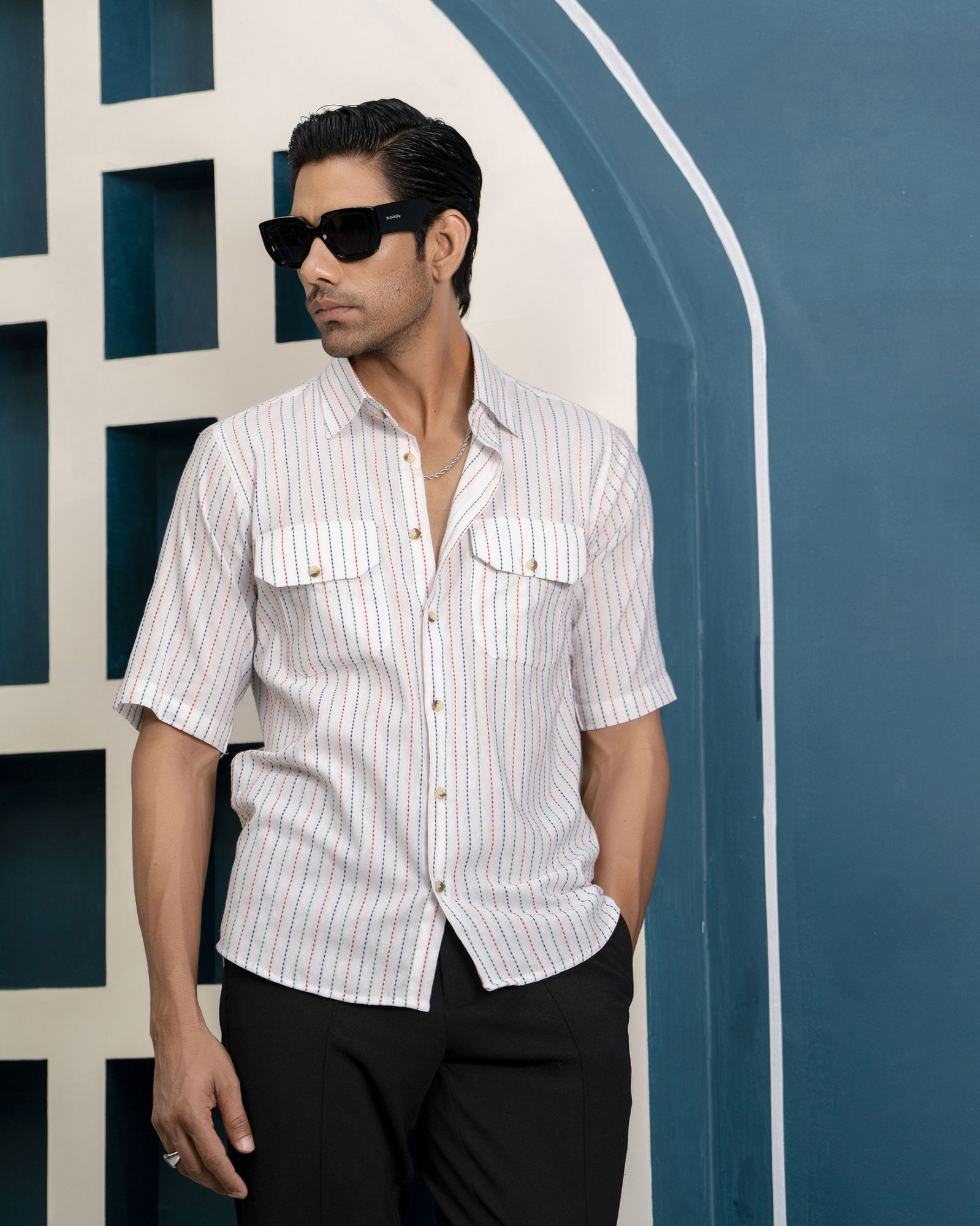 Multicolor Striped Off Sleeve Shirt